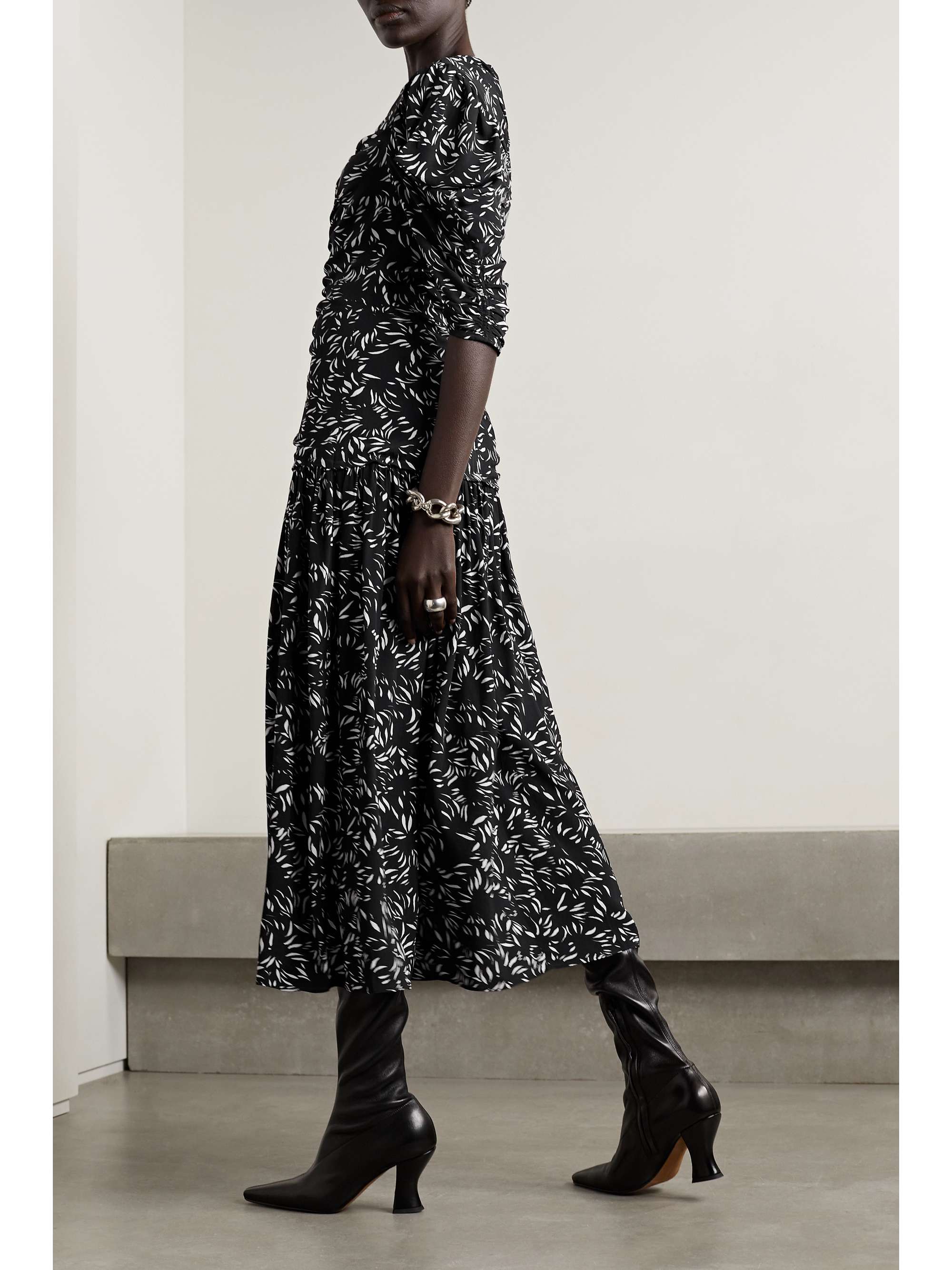 PROENZA SCHOULER Gathered printed crepe de chine midi dress