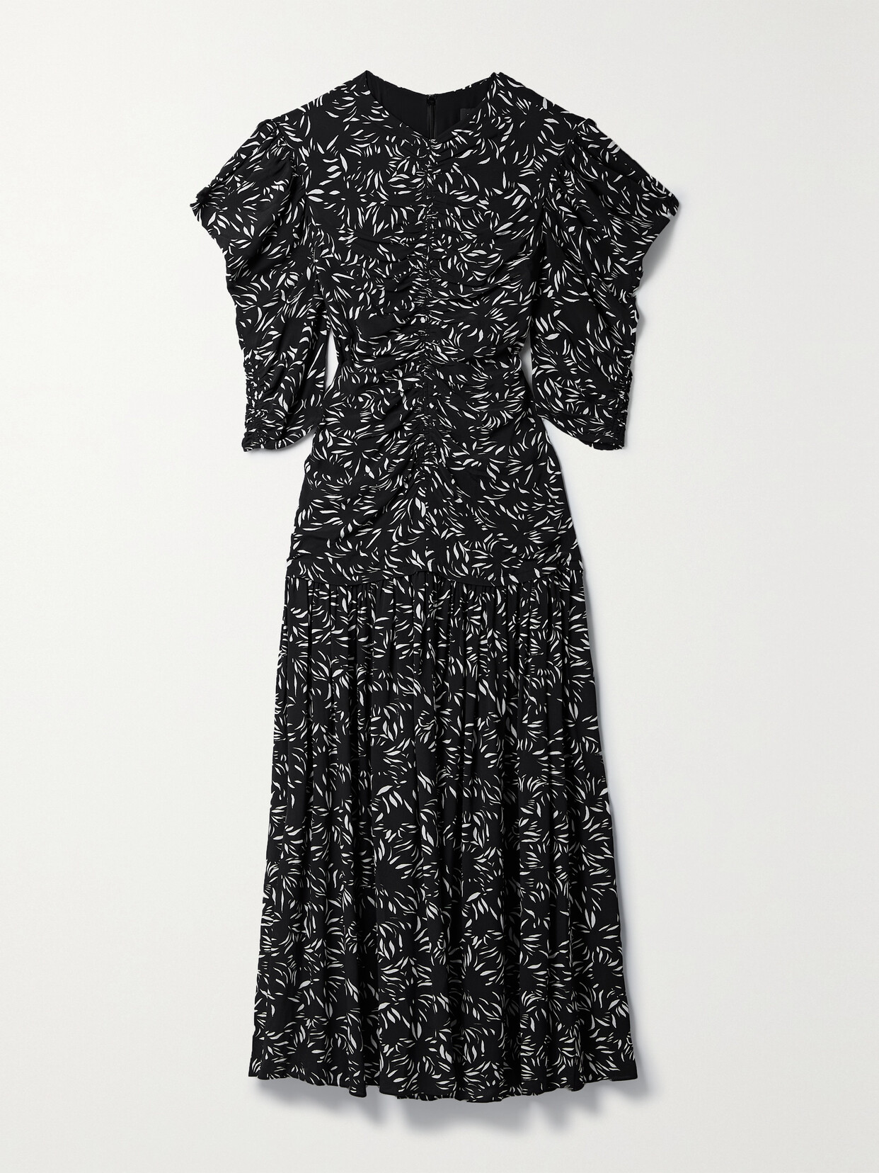 Proenza Schouler - Gathered Printed Crepe De Chine Midi Dress - Black