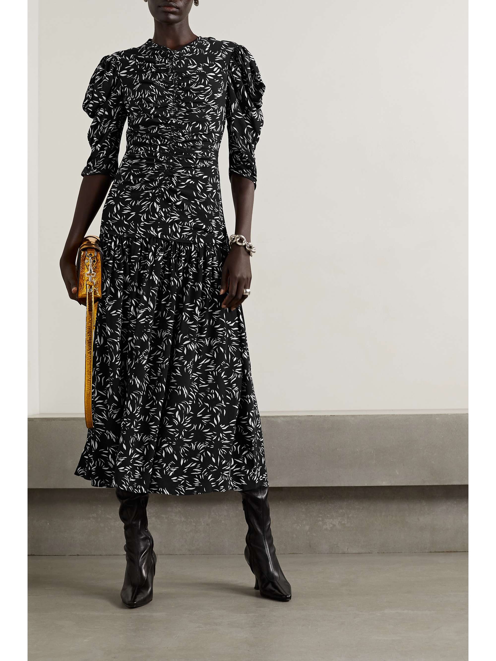 PROENZA SCHOULER Gathered printed crepe de chine midi dress