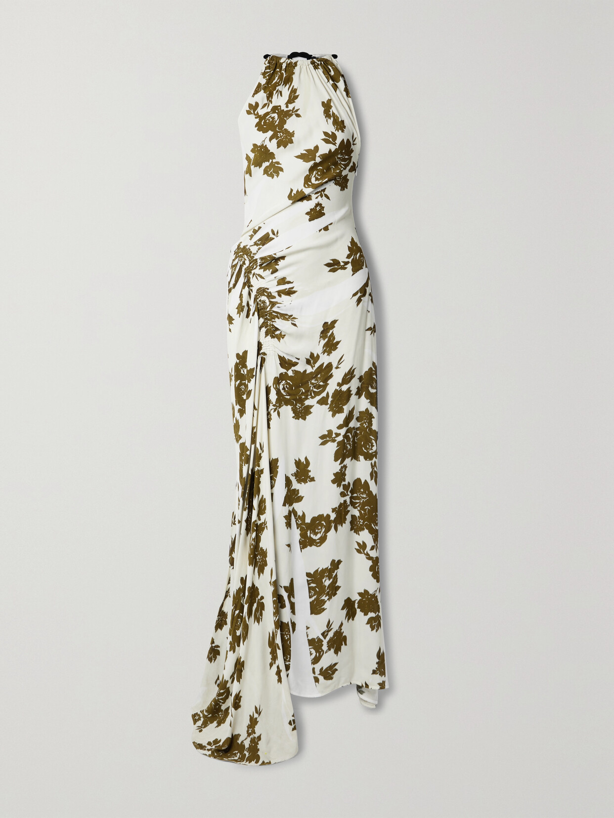 Proenza Schouler - Asymmetric Ruched Floral-print Crepe De Chine Maxi Dress - White