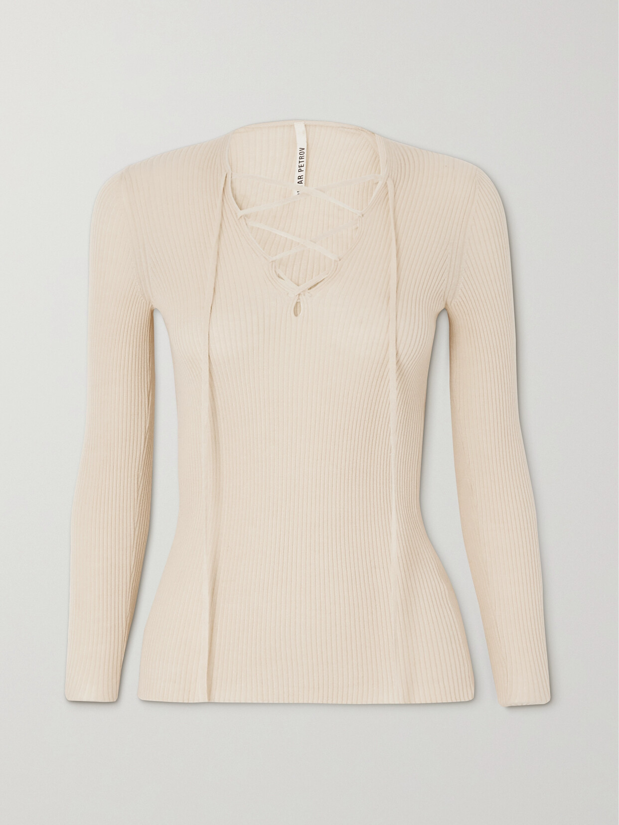 PETAR PETROV RIBBED LACE-UP CASHMERE AND SILK-BLEND TOP