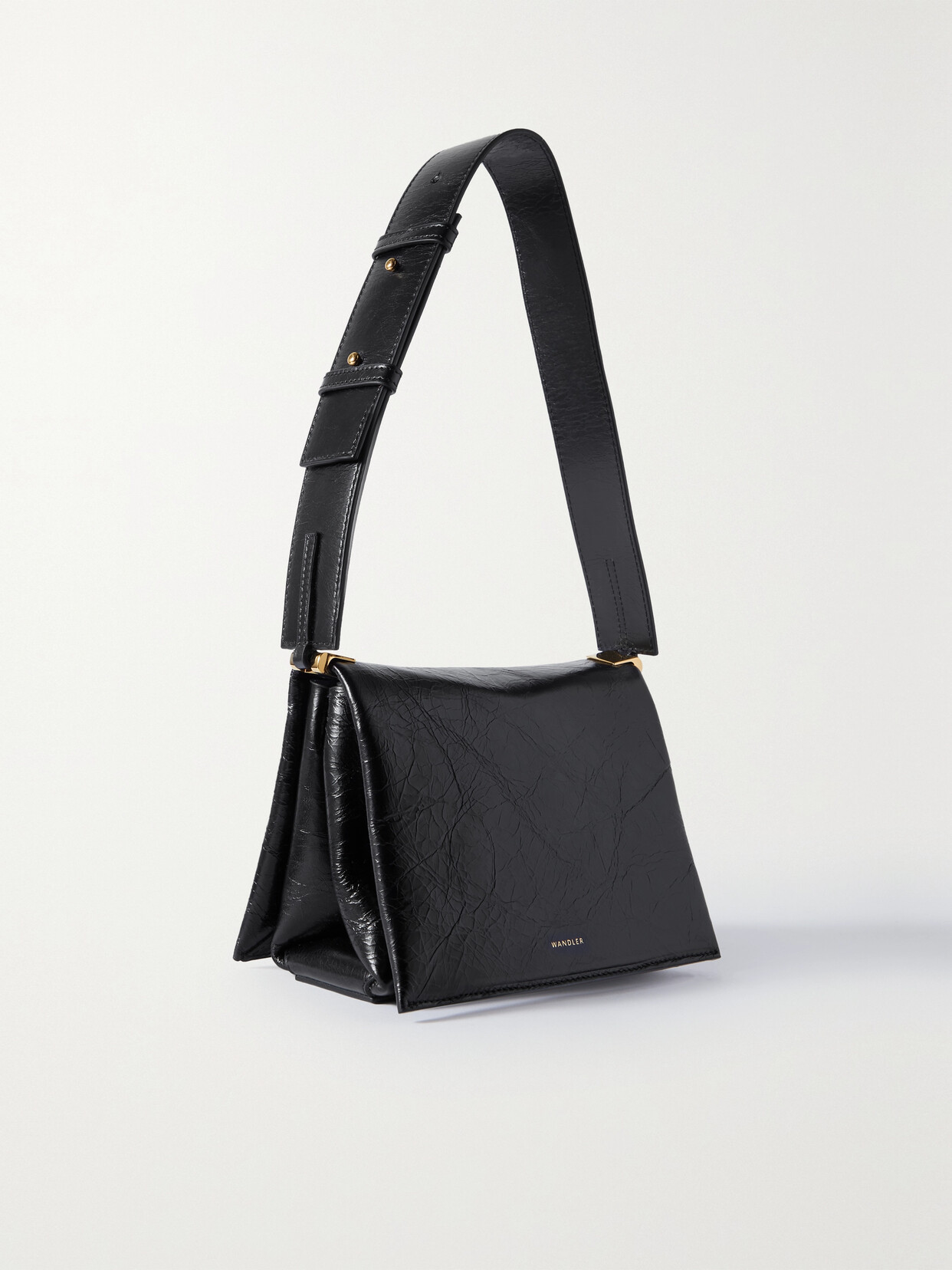 Wandler Uma Box Cracked-leather Shoulder Bag In Schwarz