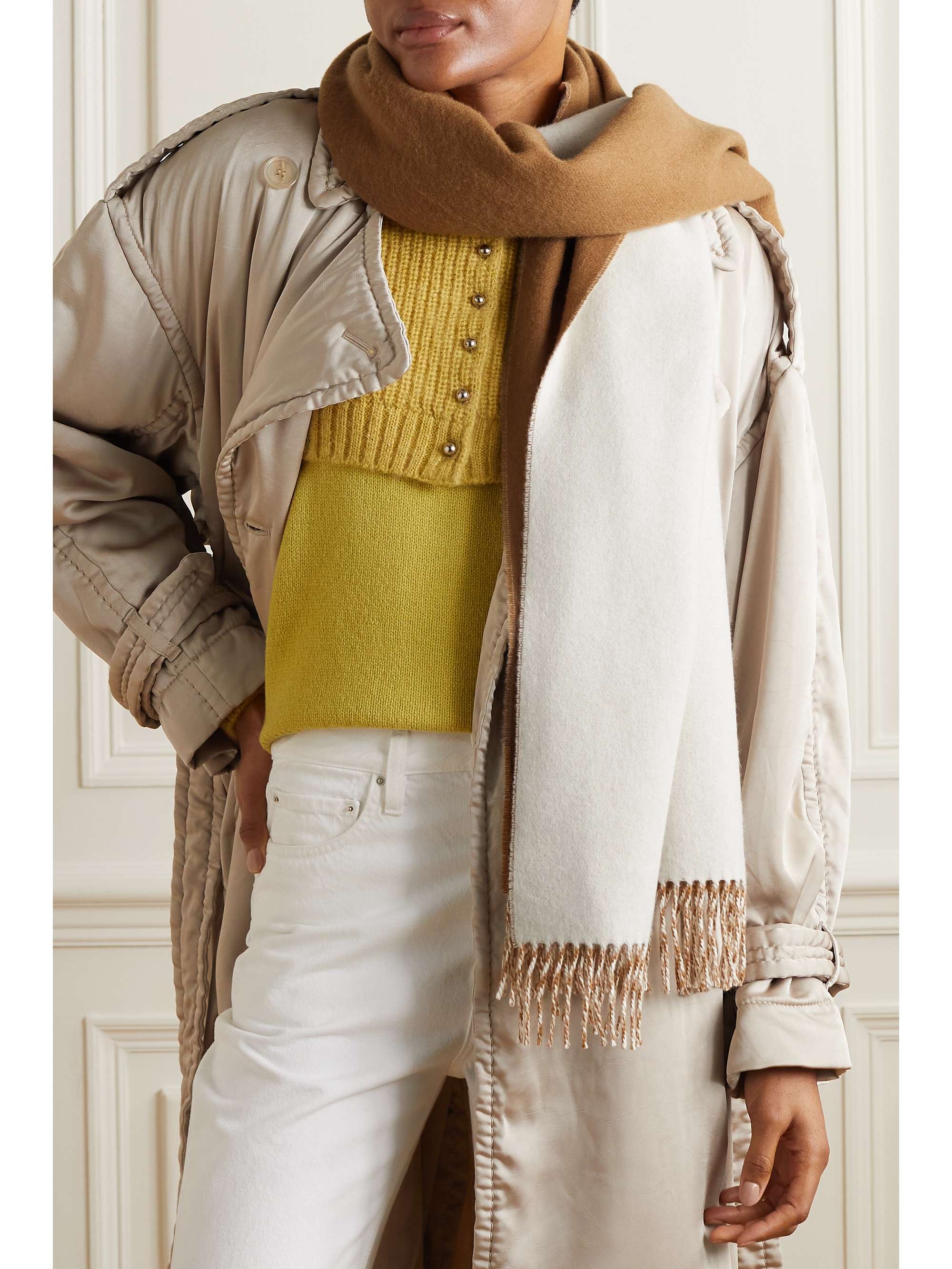 JOHNSTONS OF ELGIN + NET SUSTAIN reversible fringed cashmere scarf