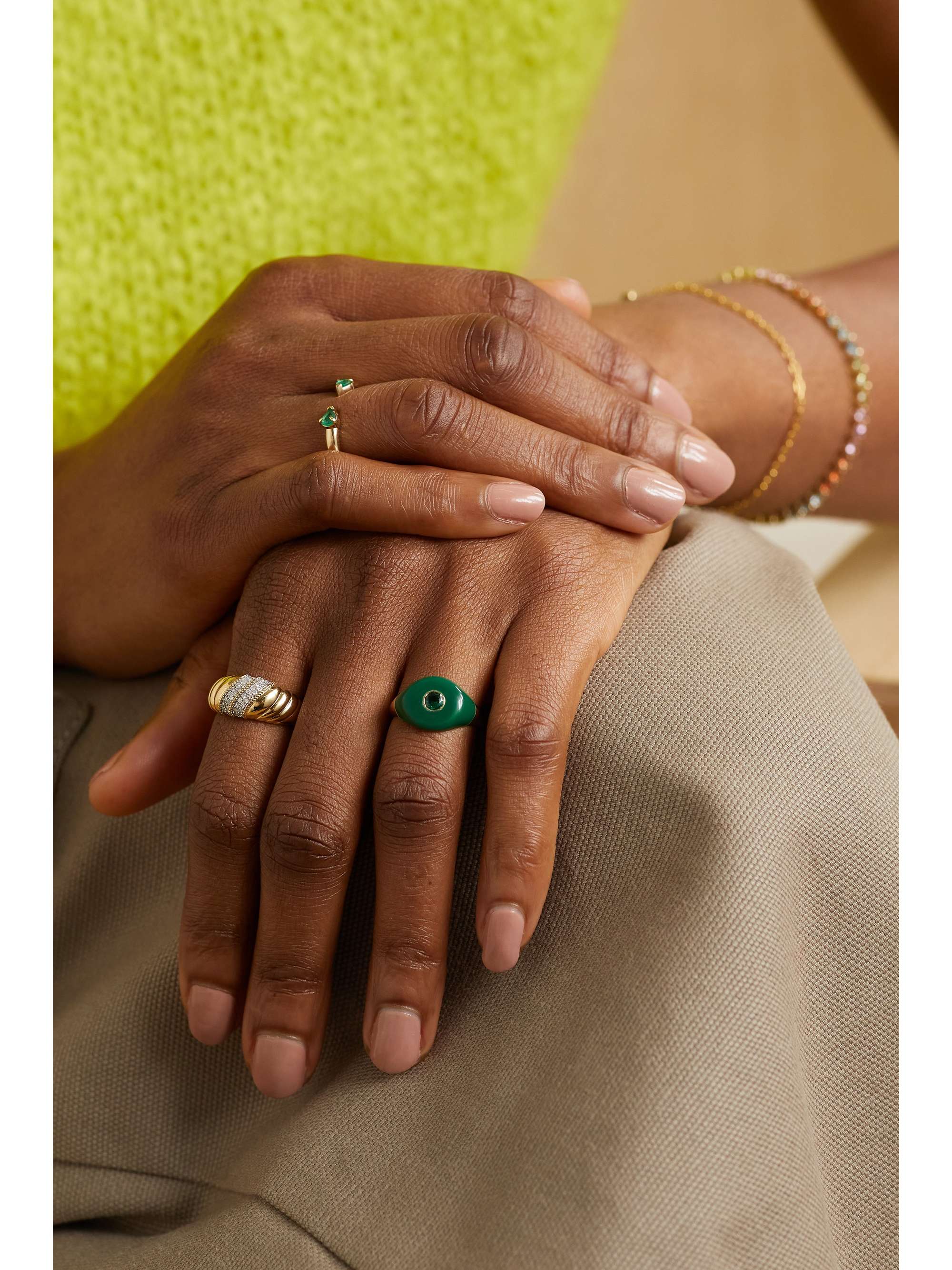 CHARMS COMPANY Les Bonbons 14-karat gold, enamel and tsavorite ring