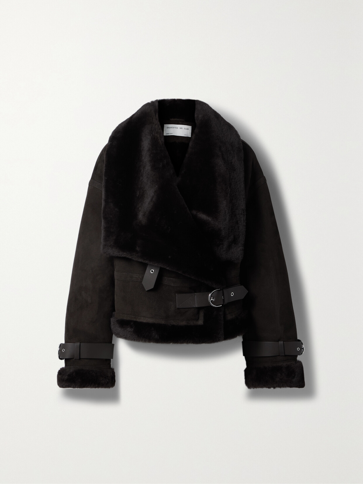 SHOREDITCH SKI CLUB + NET SUSTAIN DARLING LEATHER-TRIMMED SHEARLING JACKET