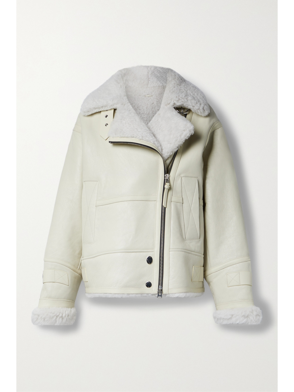 Shoreditch Ski Club - Isla Leather-trimmed Shearling Jacket - Off-white