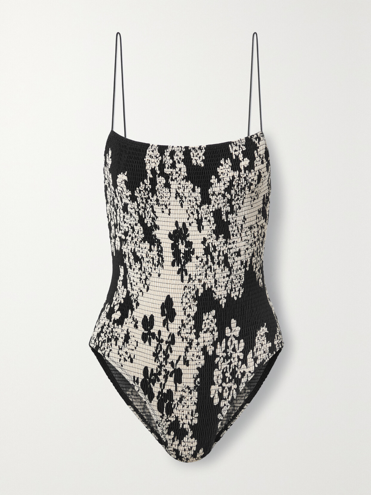 TOTEME - Shirred Floral-print Recycled Swimsuit - Black