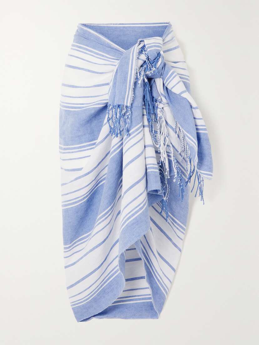 TOTEME Fringed Striped Linen And Cotton-blend Voile Pareo