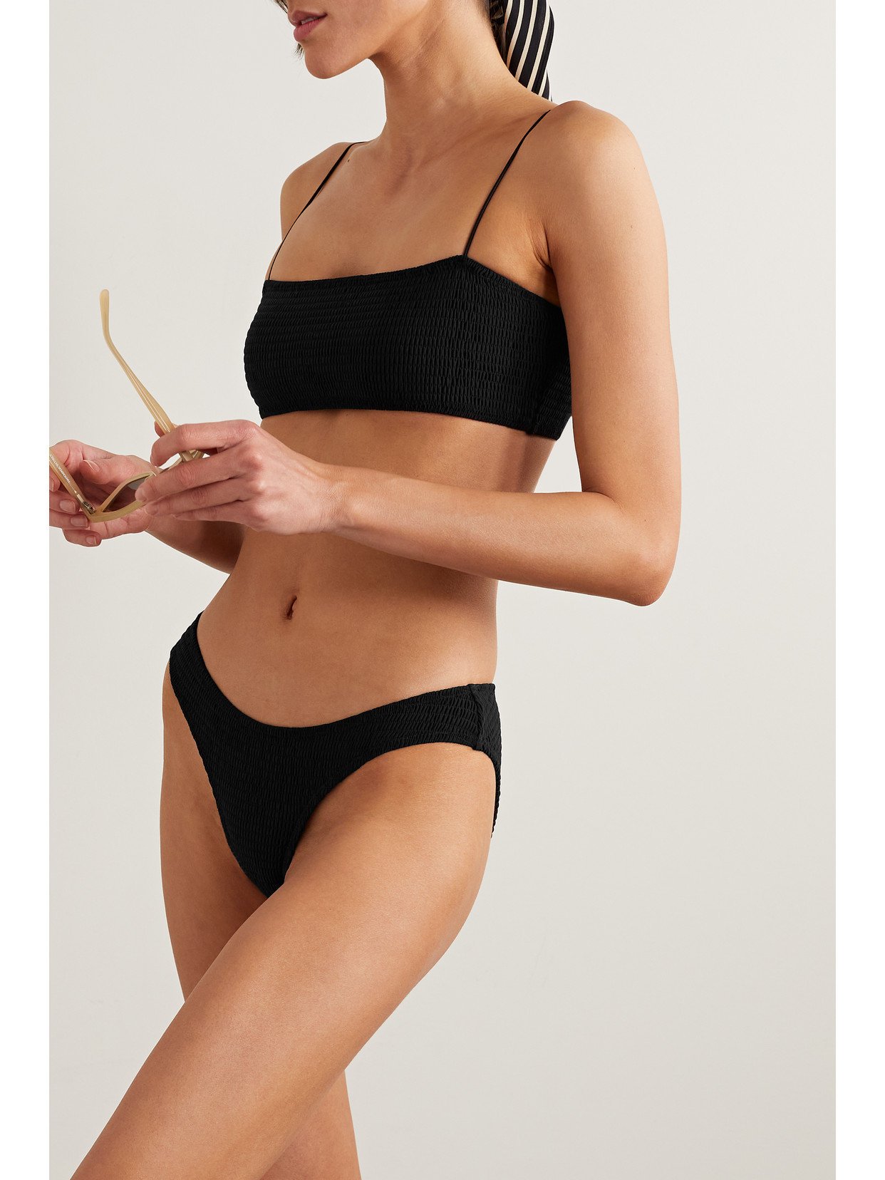 Totême Smocked Recycled Bikini Top In Black
