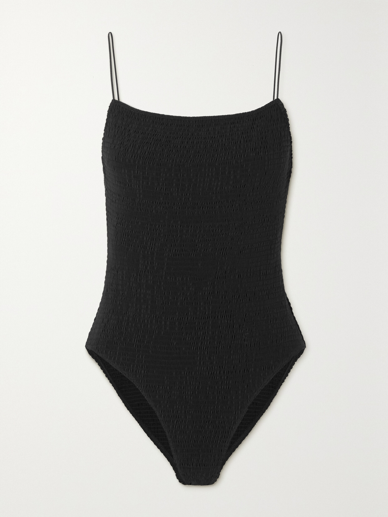 Shop Totême + Net Sustain Open-back Stretch Recycled-seersucker Swimsuit In Black