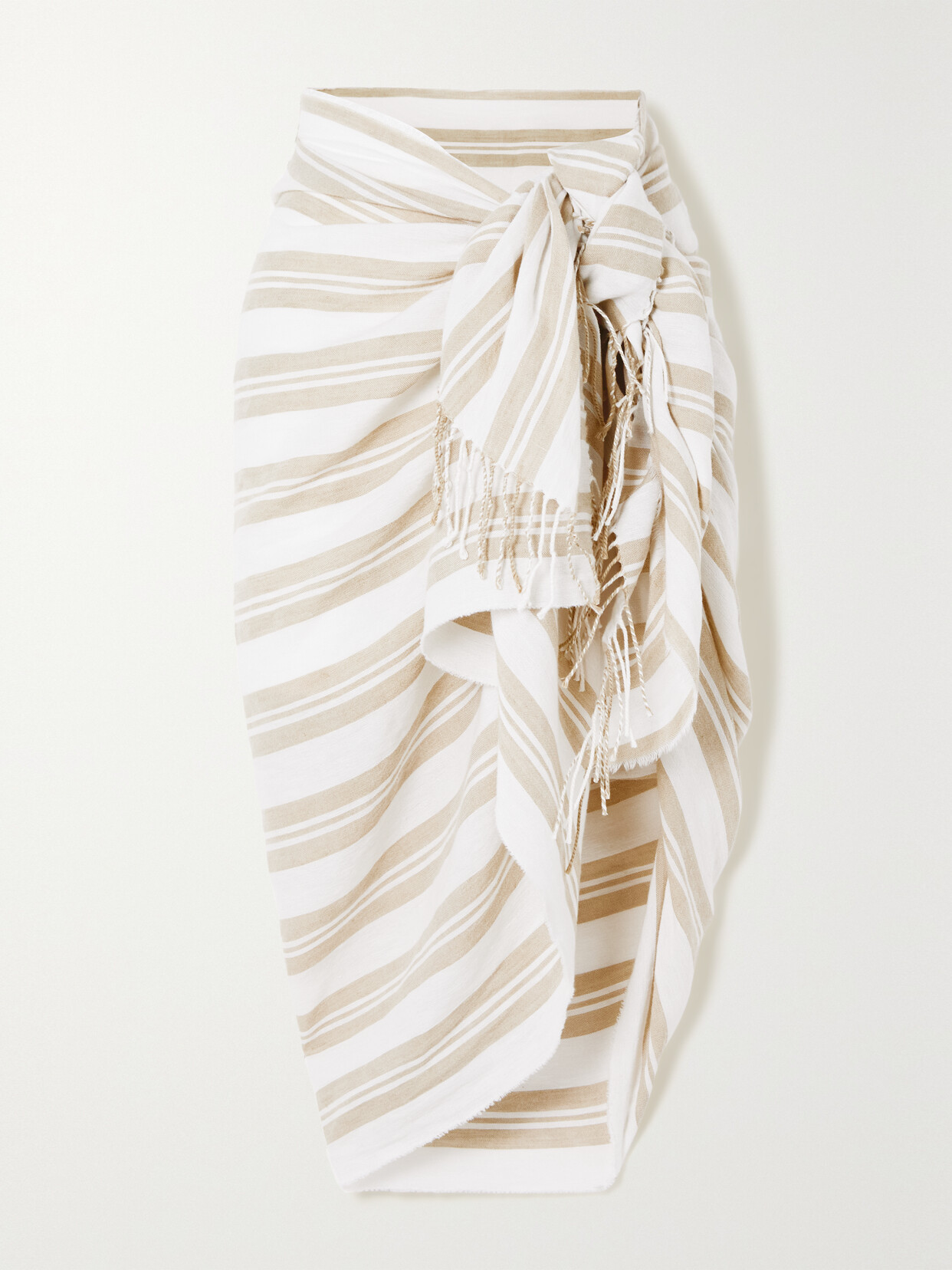 TOTÊME FRINGED STRIPED LINEN AND COTTON-BLEND VOILE PAREO