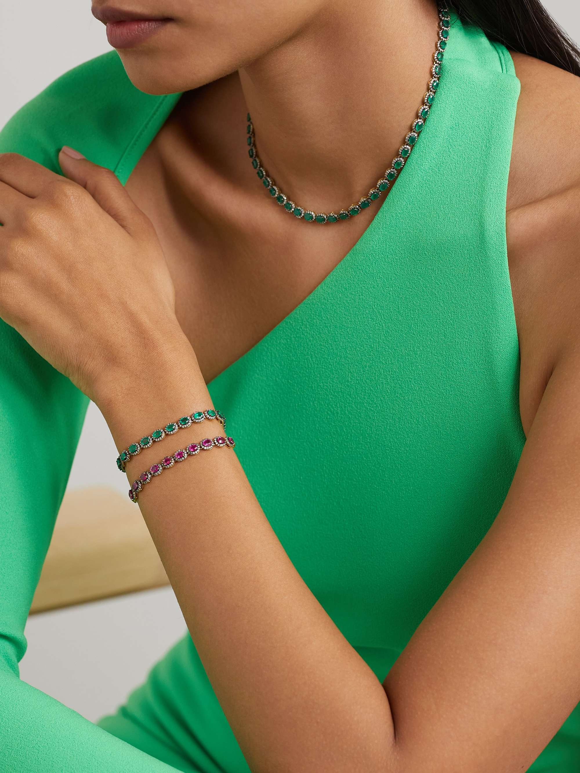 AMRAPALI LONDON Rhodium-plated and 18-karat gold, emerald and diamond bracelet