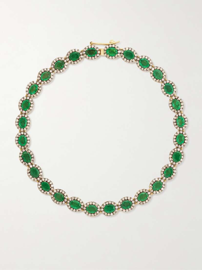 Amrapali London Rhodium-plated And 18-karat Gold, Emerald And Diamond Bracelet