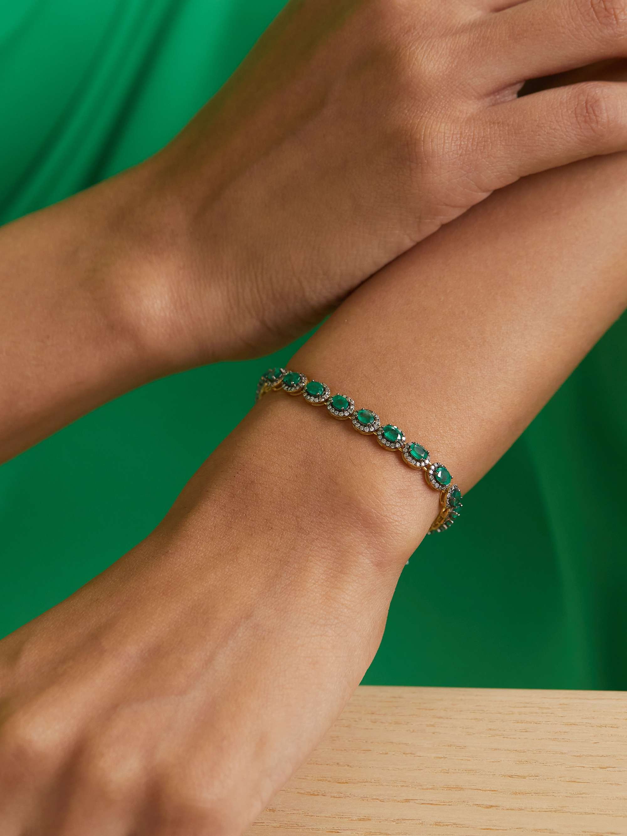 AMRAPALI LONDON Rhodium-plated and 18-karat gold, emerald and diamond bracelet