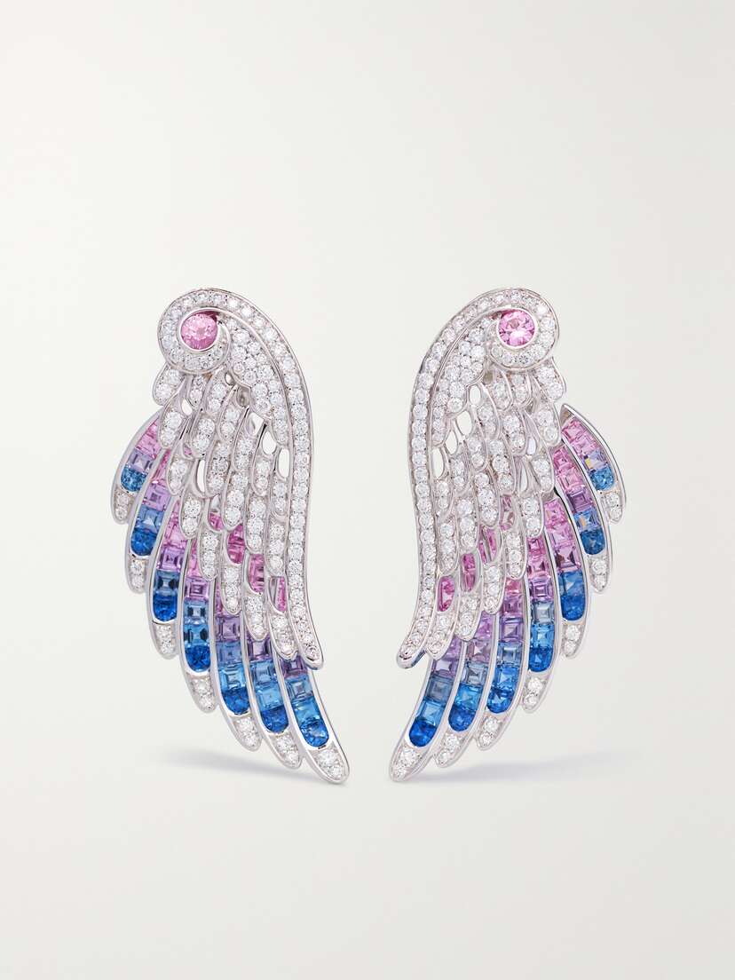 Garrard Bird Of Paradise 18-karat White Gold, Sapphire And Diamond Earrings