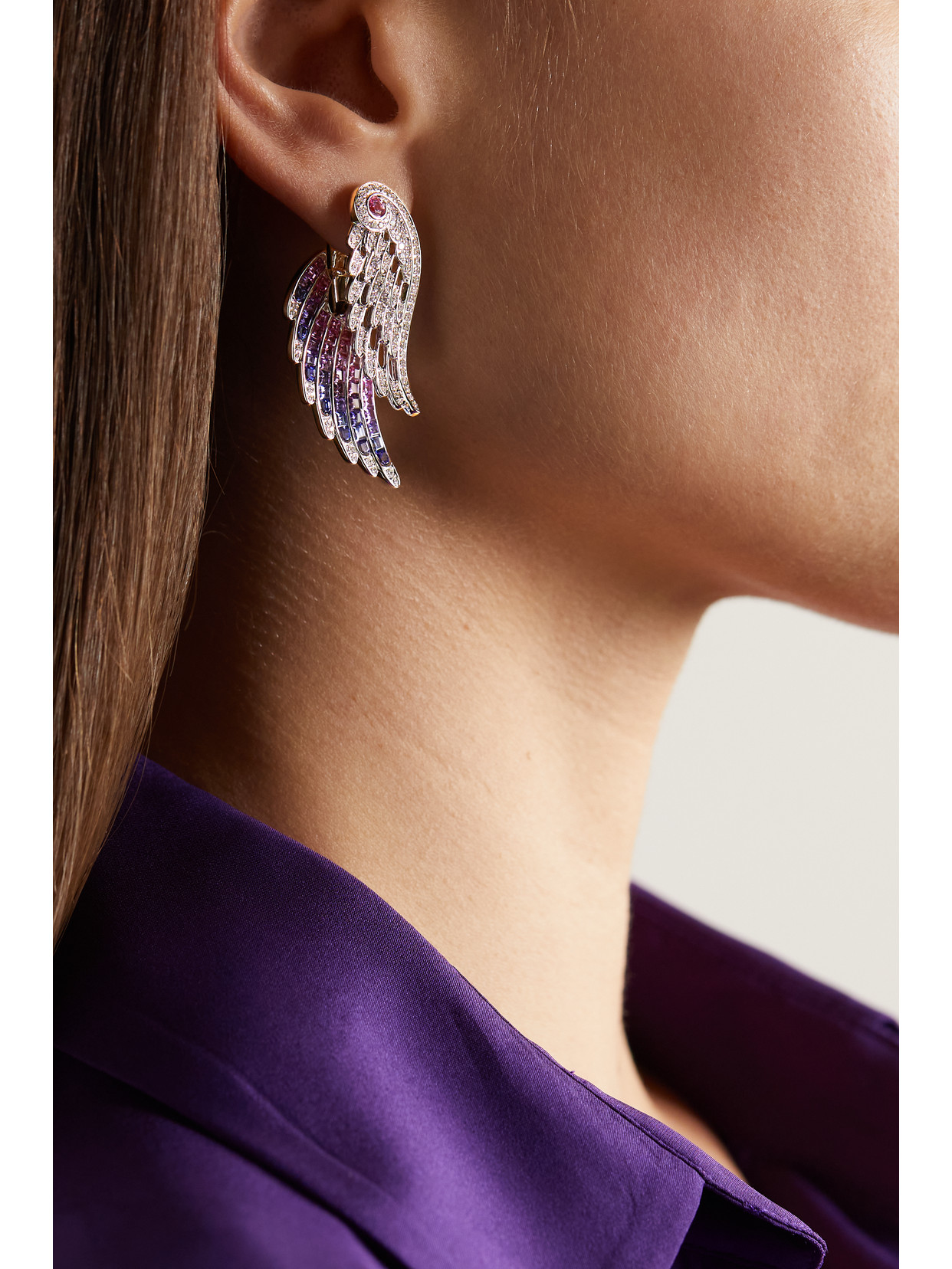 Shop Garrard Bird Of Paradise 18-karat White Gold, Sapphire And Diamond Earrings