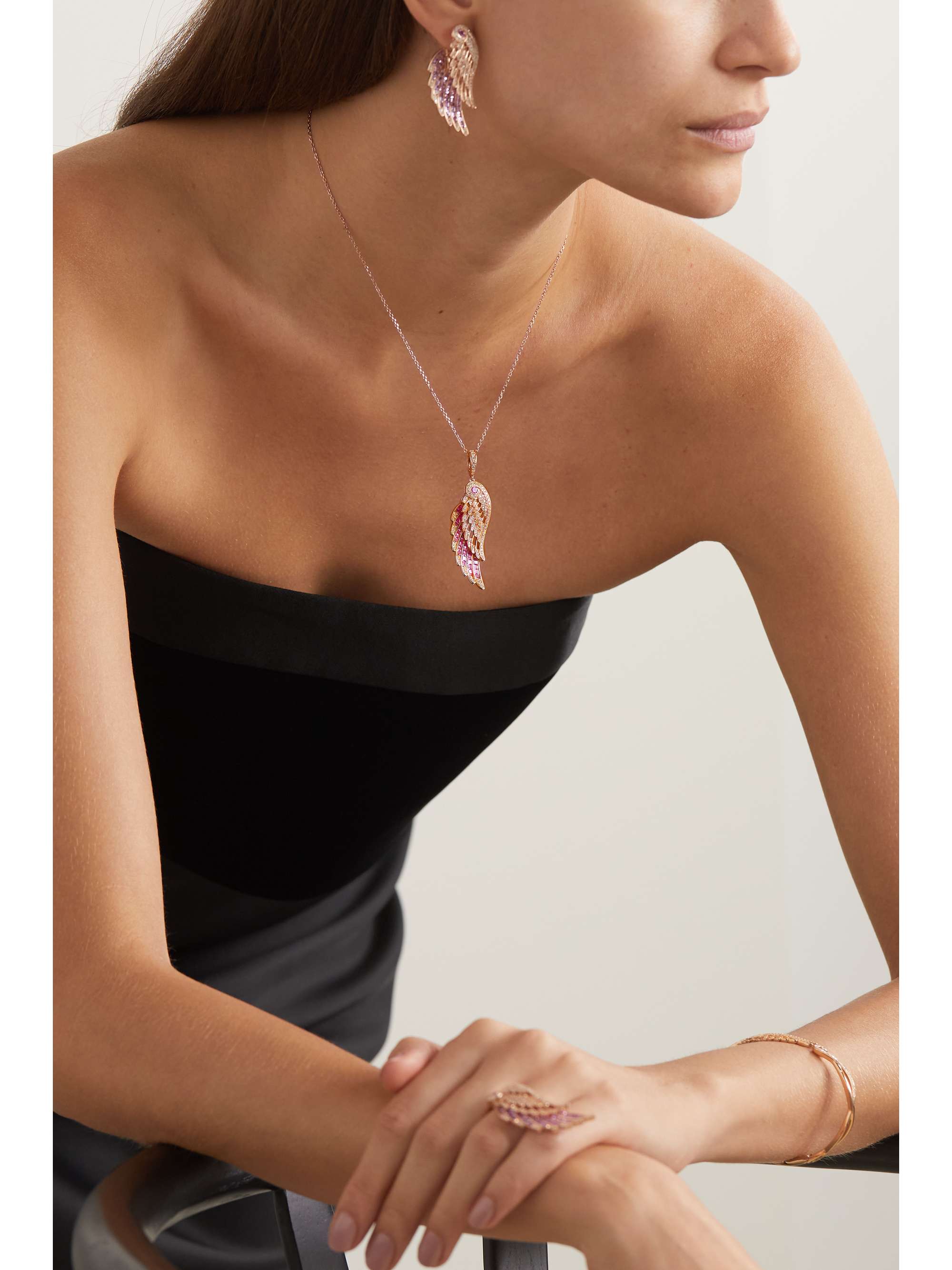 GARRARD Wings Embrace 18-karat rose gold, sapphire and diamond necklace