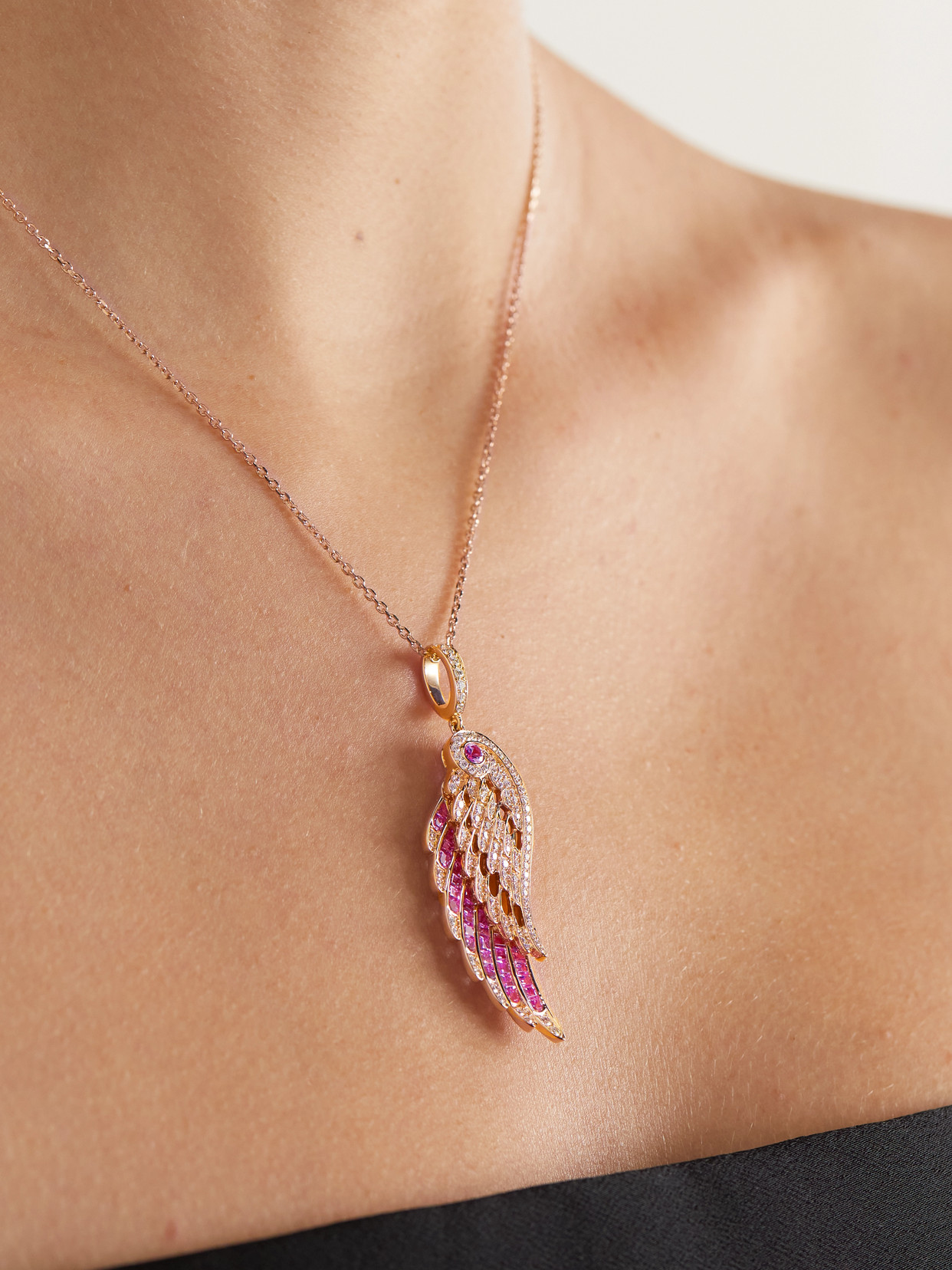 Shop Garrard Wings Embrace 18-karat Rose Gold, Sapphire And Diamond Necklace In Pink