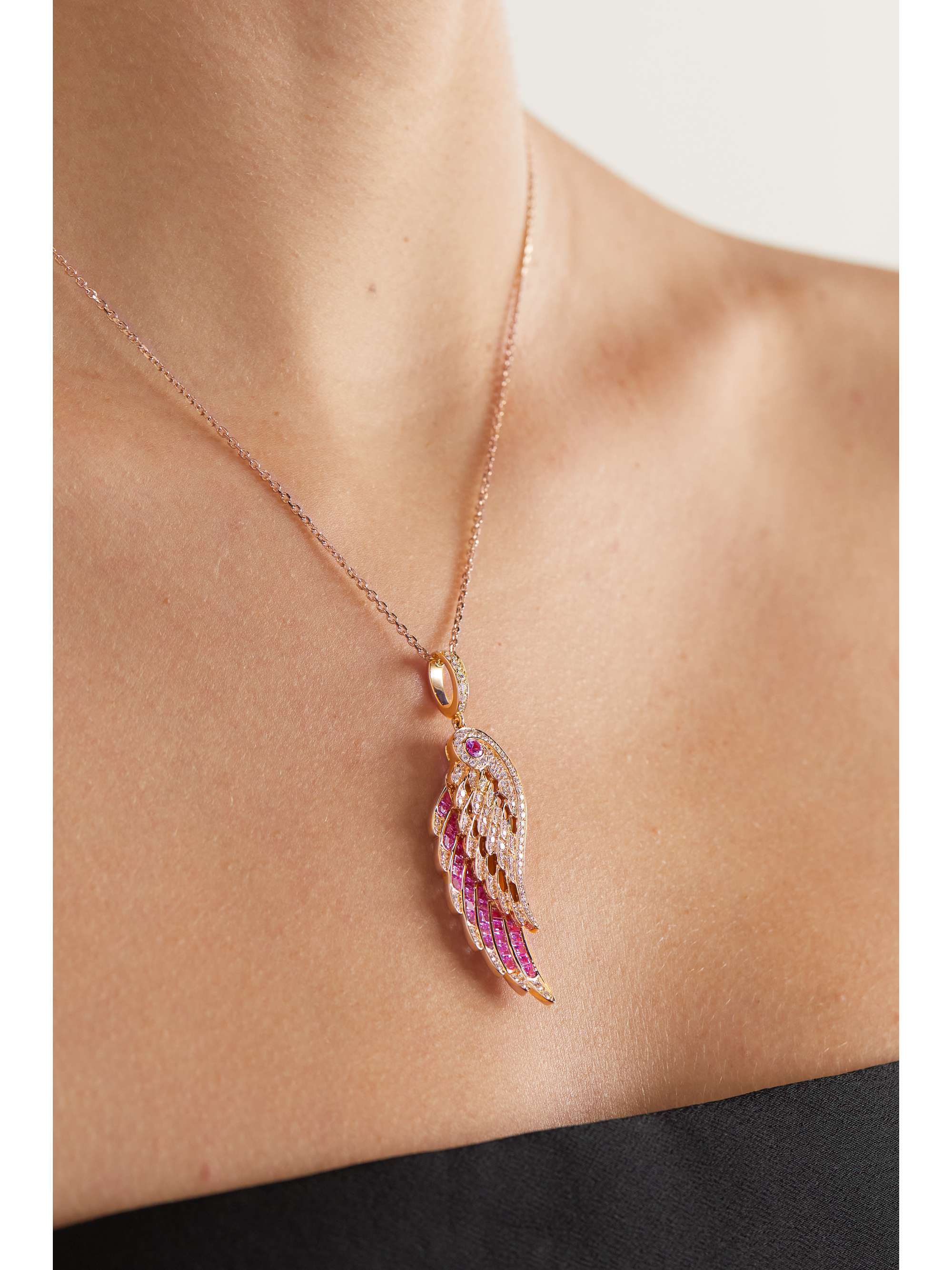 GARRARD Wings Embrace 18-karat rose gold, sapphire and diamond necklace