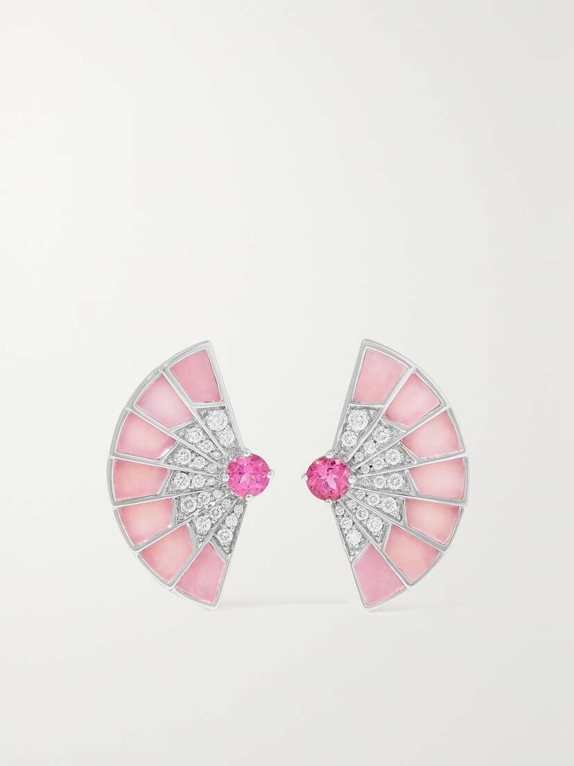 Garrard Fanfare Symphony 18-karat White Gold, Opal, Tourmaline And Diamond Earrings