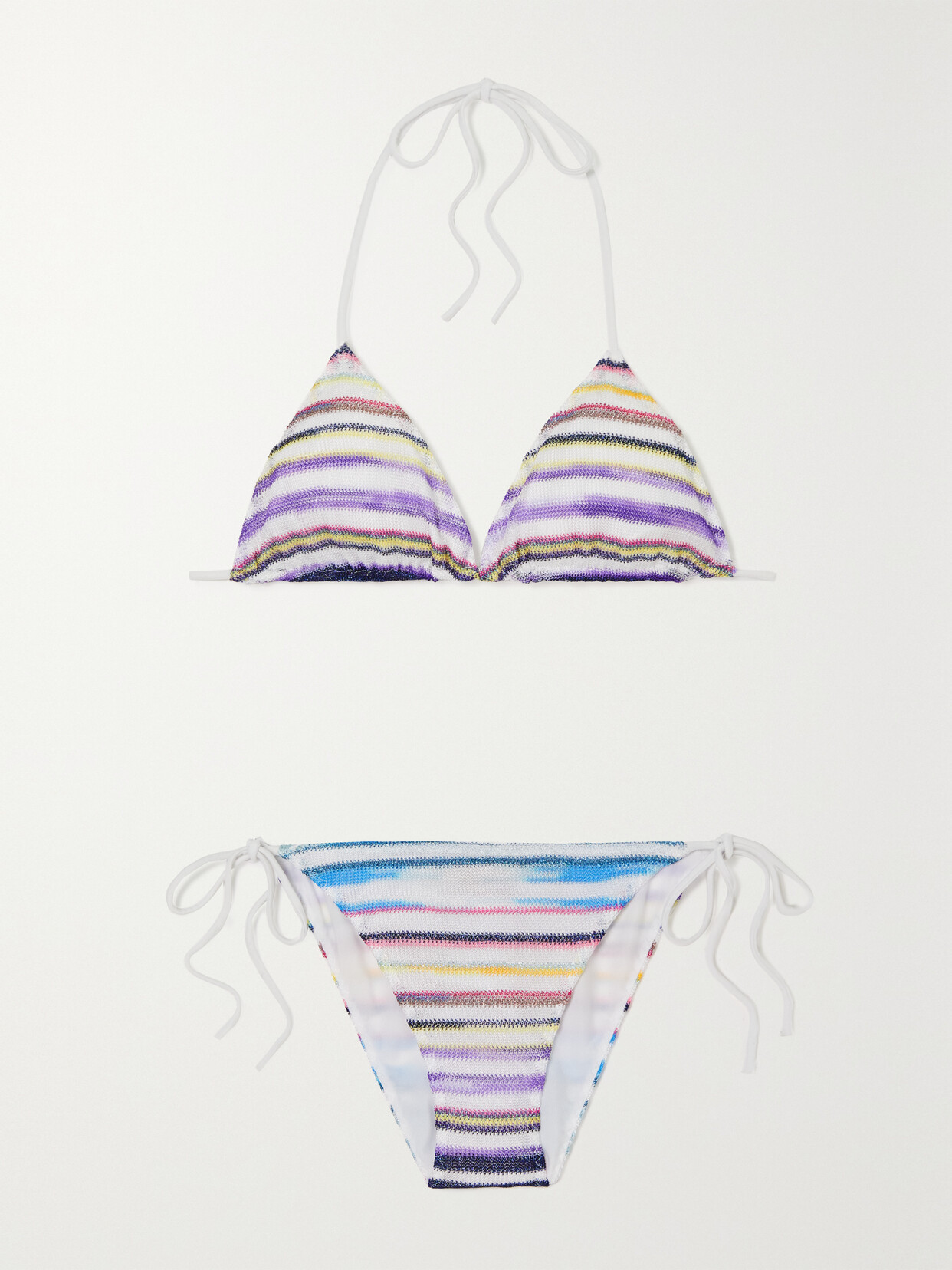 Missoni - Mare Striped Metallic Crochet-knit Triangle Bikini - White