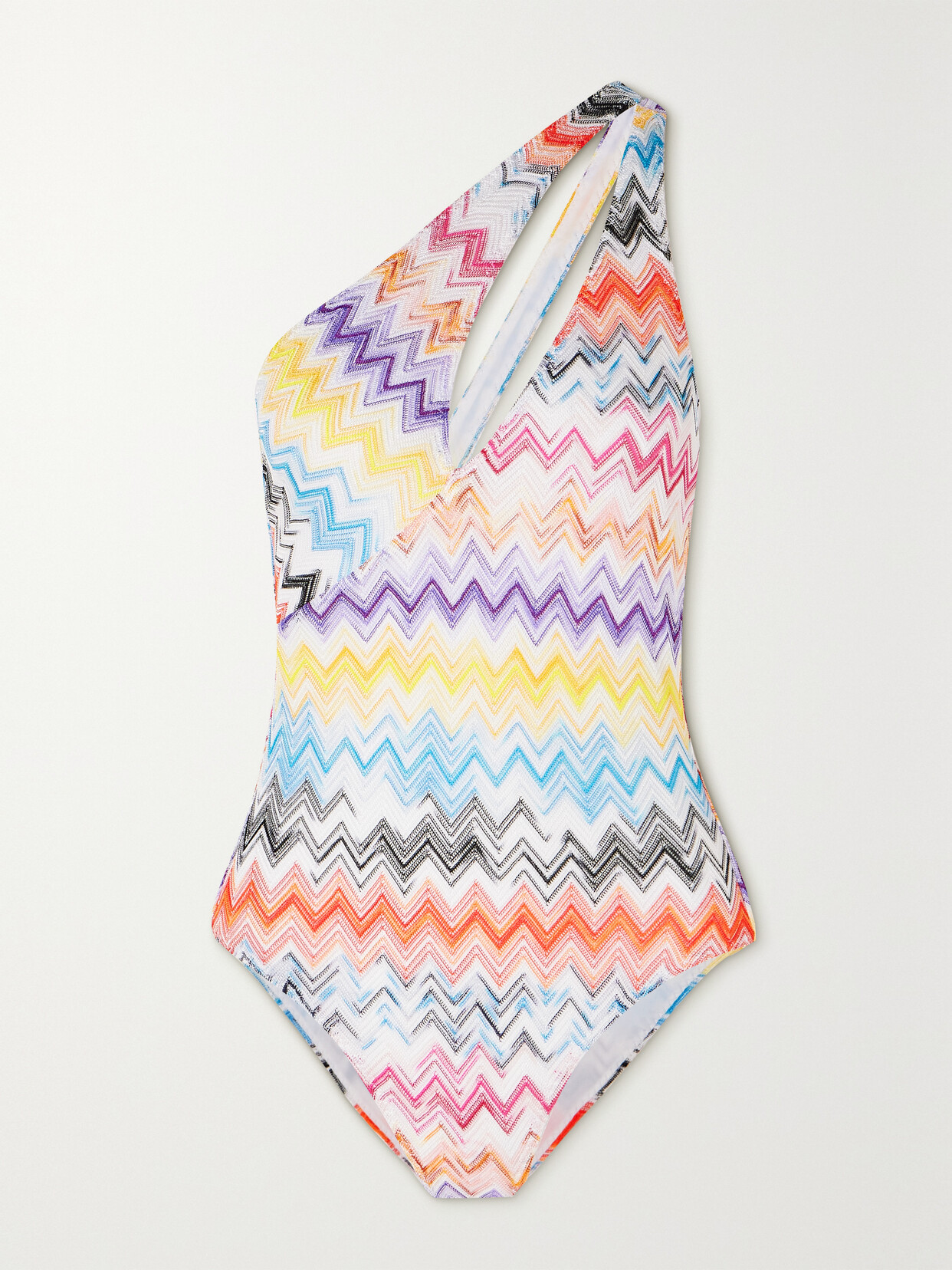 MISSONI MARE ONE-SHOULDER STRIPED CROCHET-KNIT SWIMSUIT