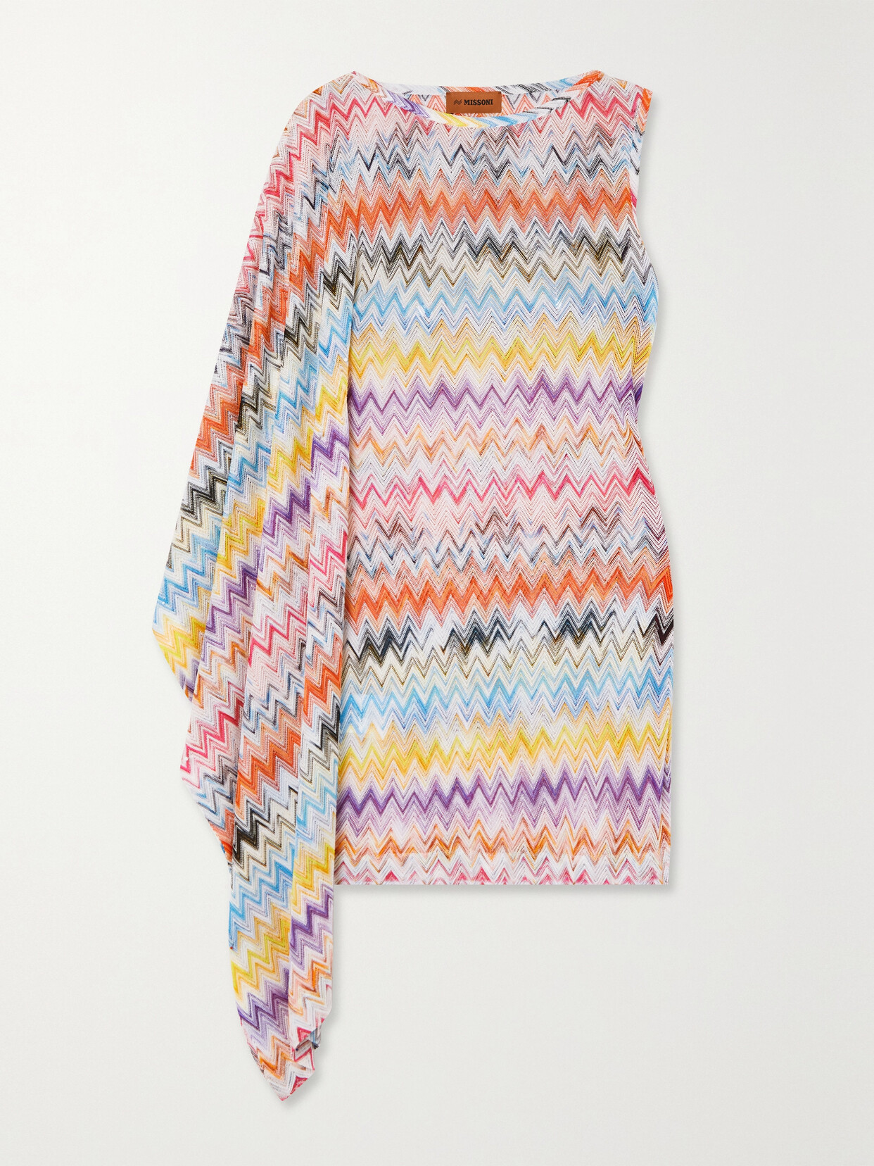 Missoni Mare Asymmetric One-sleeve Crochet-knit Mini Dress In Multi