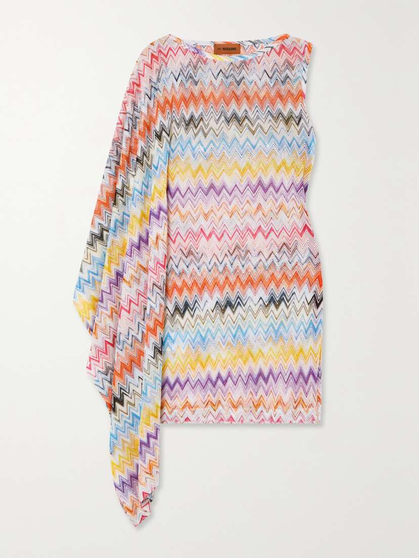 Missoni Mare Asymmetric One-sleeve Crochet-knit Mini Dress