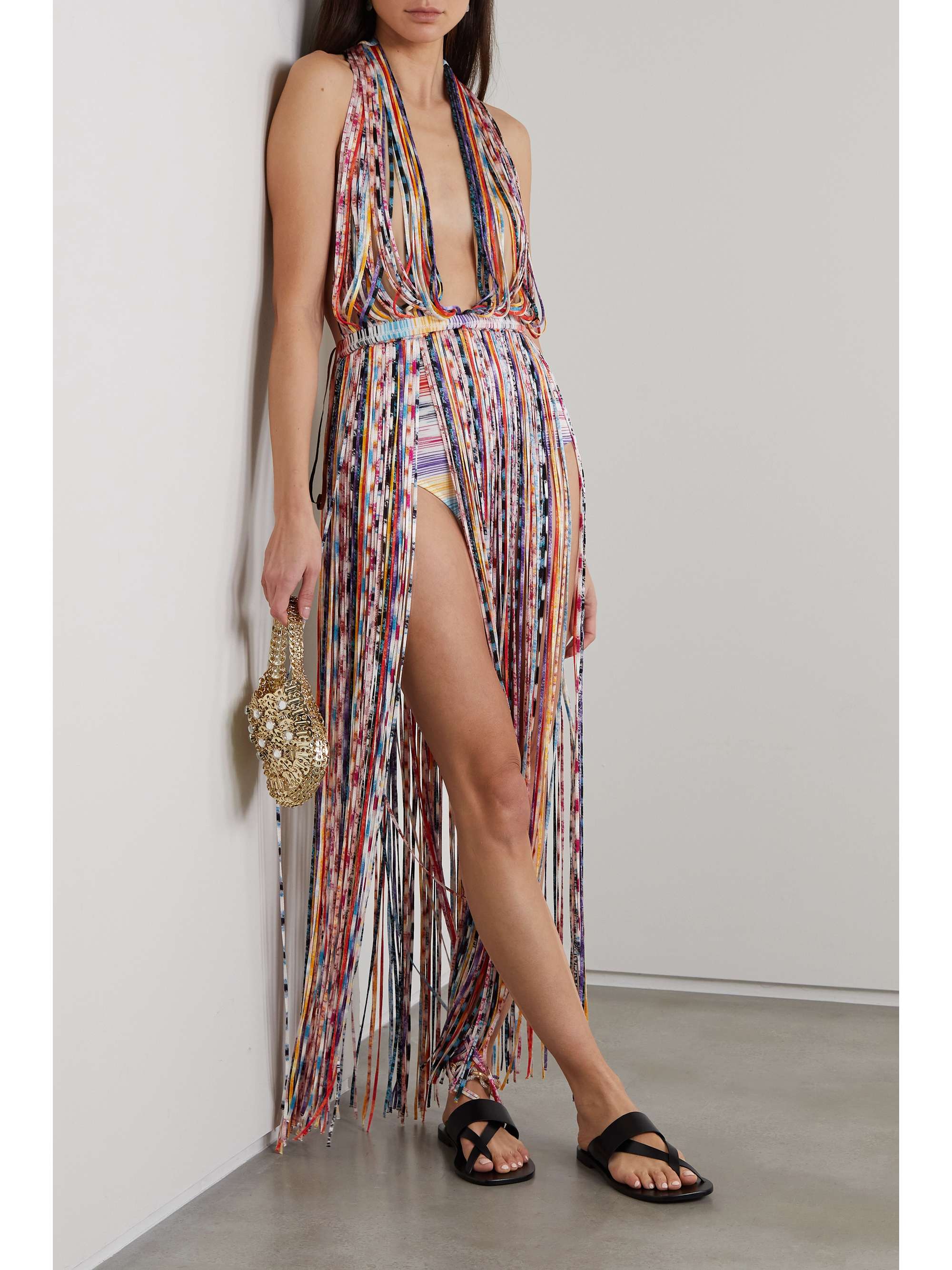 MISSONI Striped fringed stretch-jersey coverup