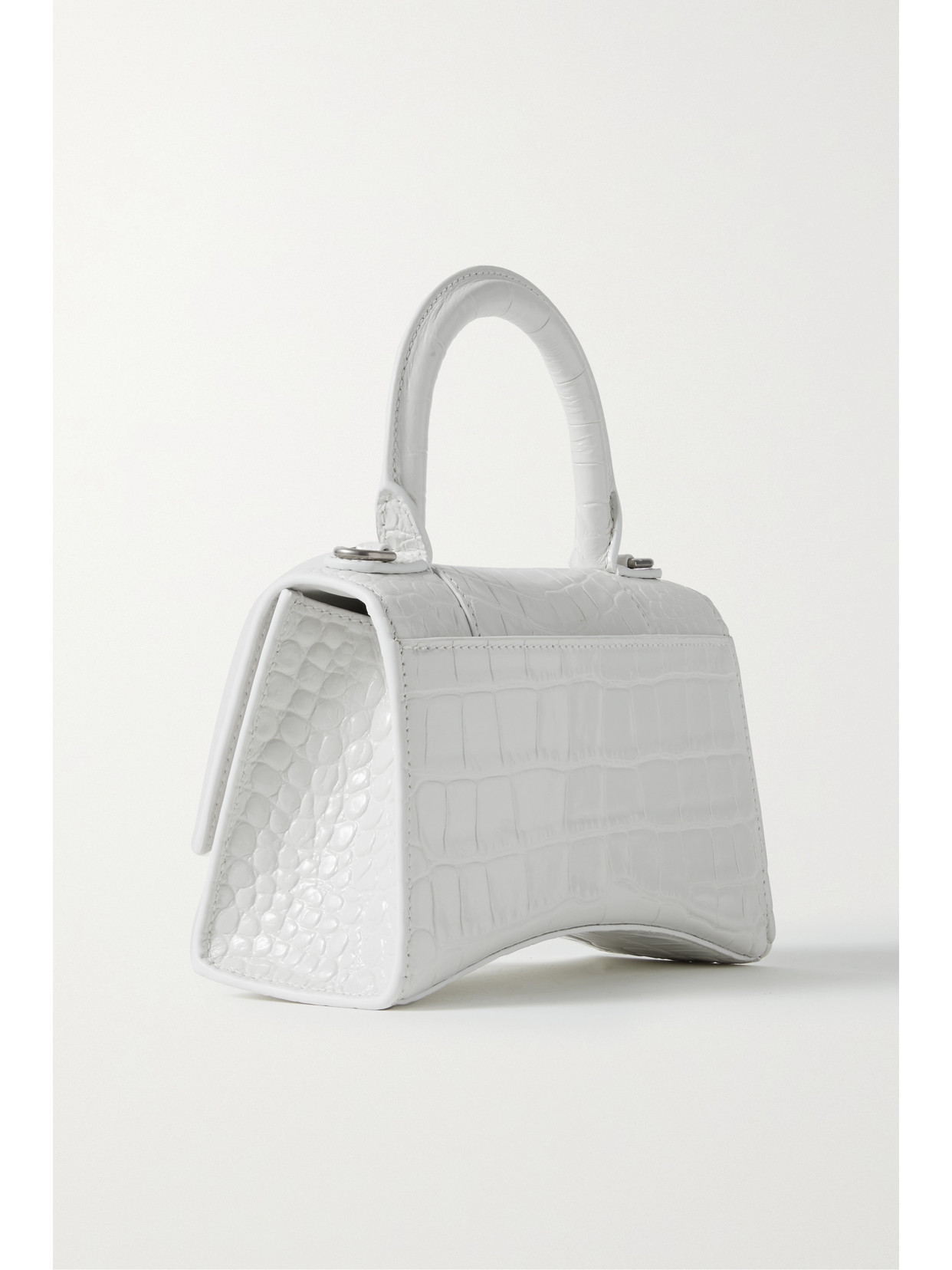 Shop Balenciaga Hourglass Xs Croc-effect Leather Tote In White