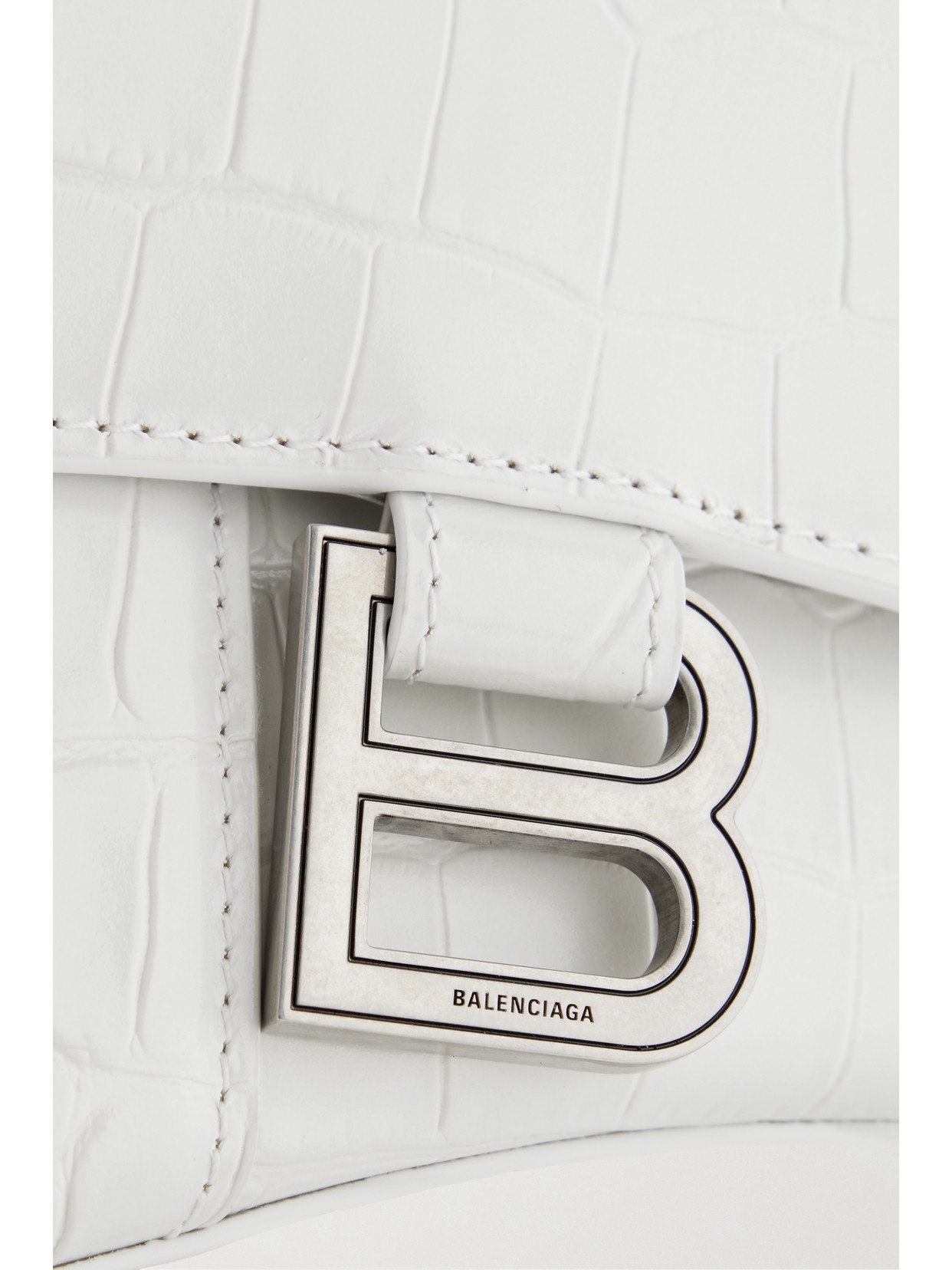 Shop Balenciaga Hourglass Xs Croc-effect Leather Tote In White