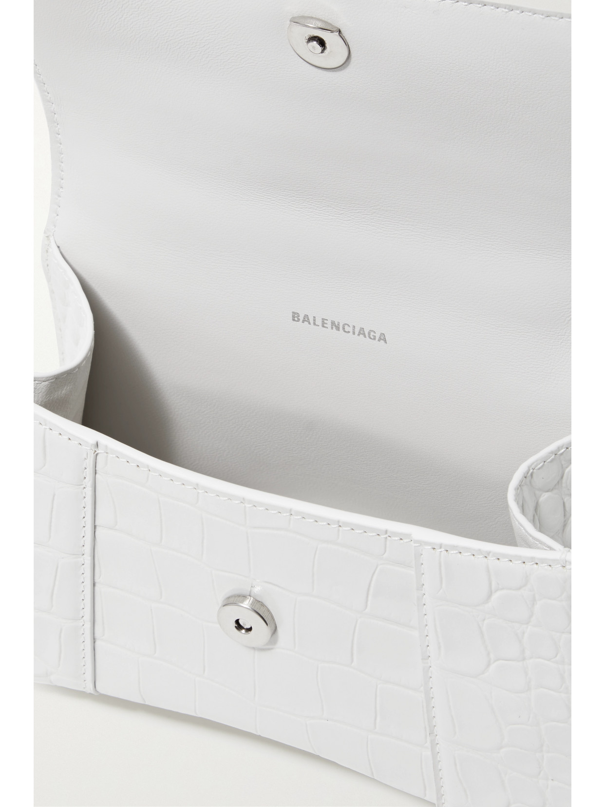 Shop Balenciaga Hourglass Xs Croc-effect Leather Tote In White