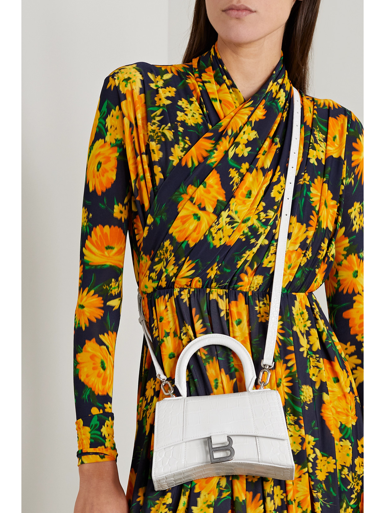 Balenciaga Hourglass Xs Croc-effect Leather Tote In White