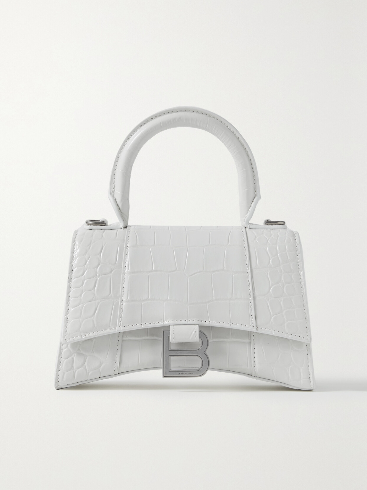 Balenciaga Hourglass Xs Croc-effect Leather Tote In White