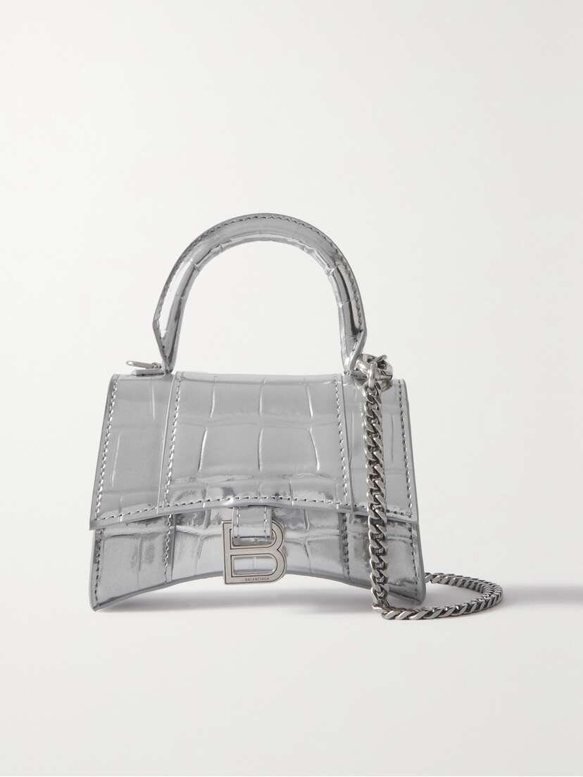 Balenciaga Hourglass Mini Metallic Croc-effect Leather Tote