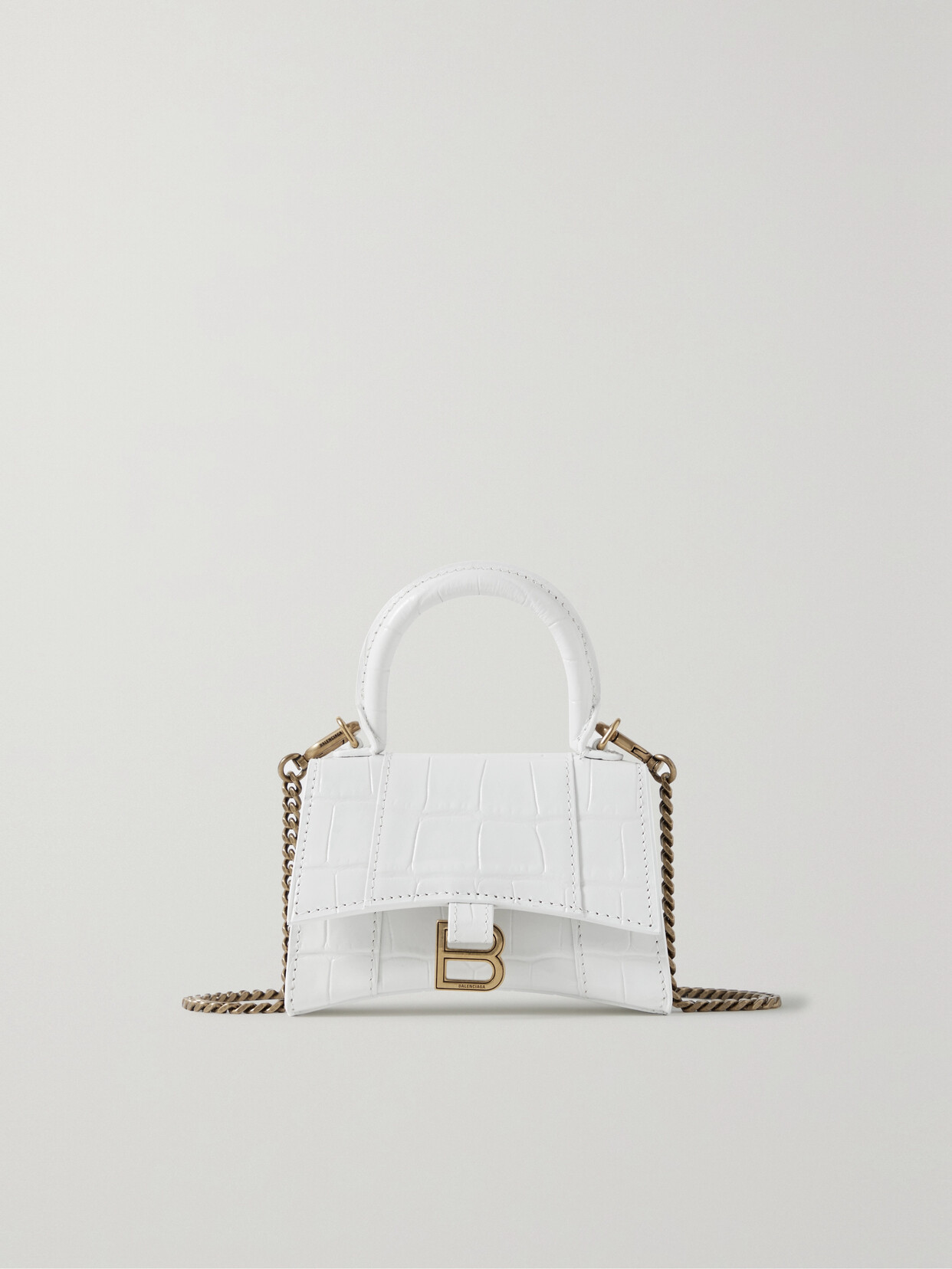 Balenciaga Hourglass Mini Croc-effect Leather Tote In White