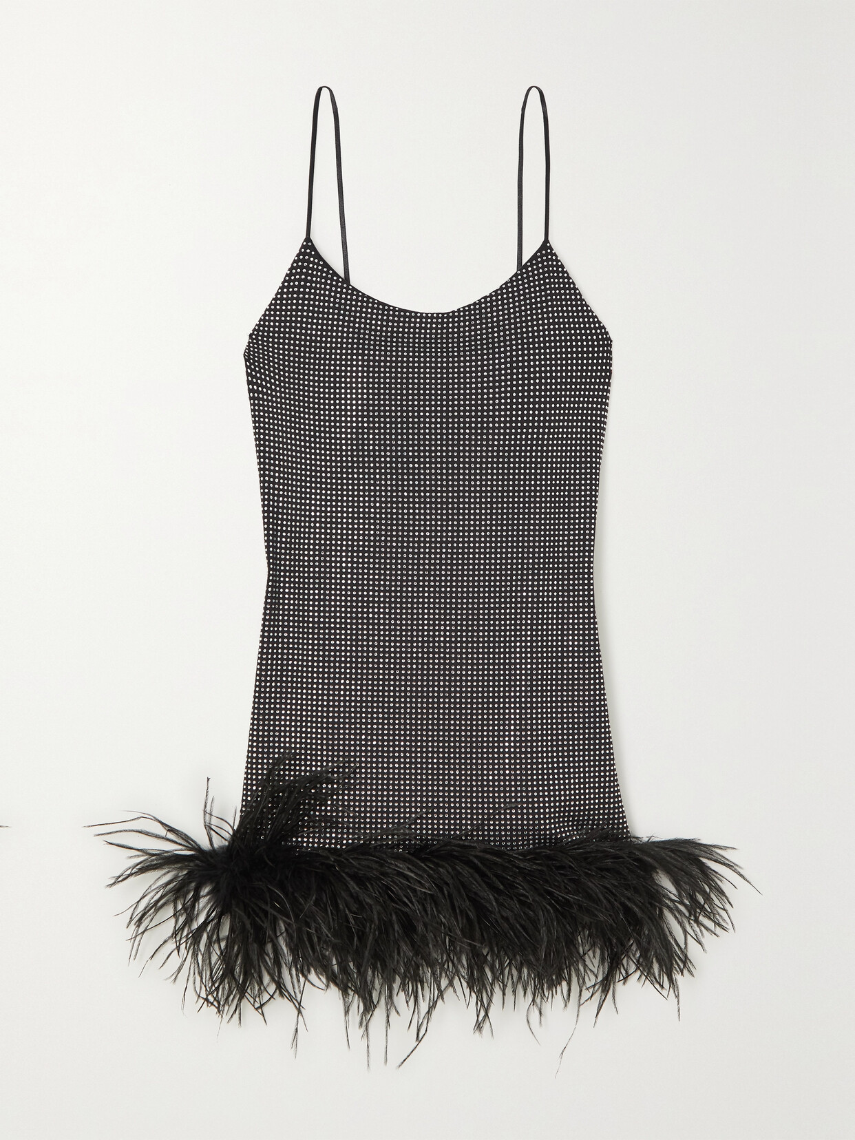 Leslie Amon Laurie Feather-trimmed Crystal-embellished Stretch-jersey Mini Dress