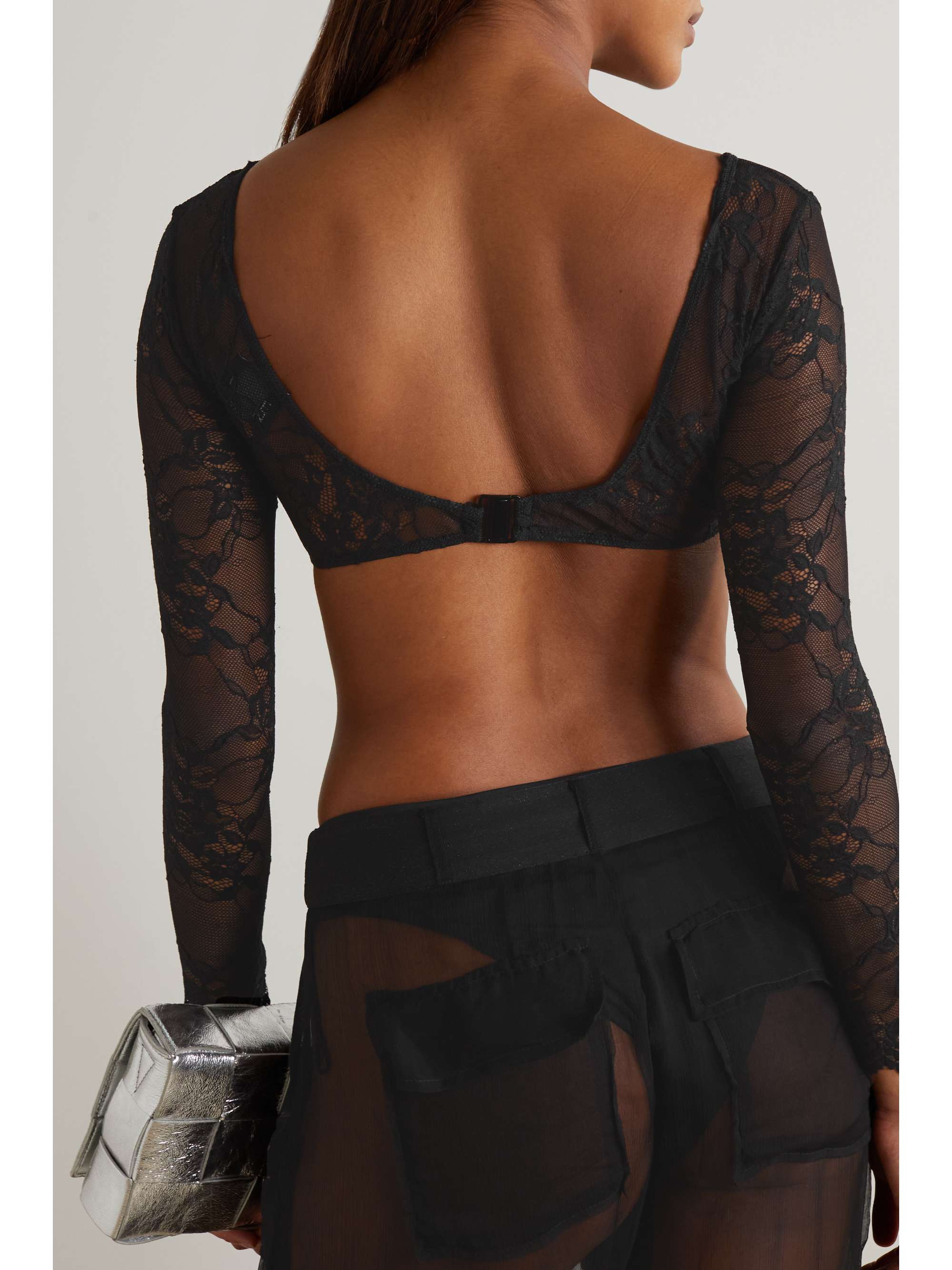 LESLIE AMON Luna cropped stretch-lace top