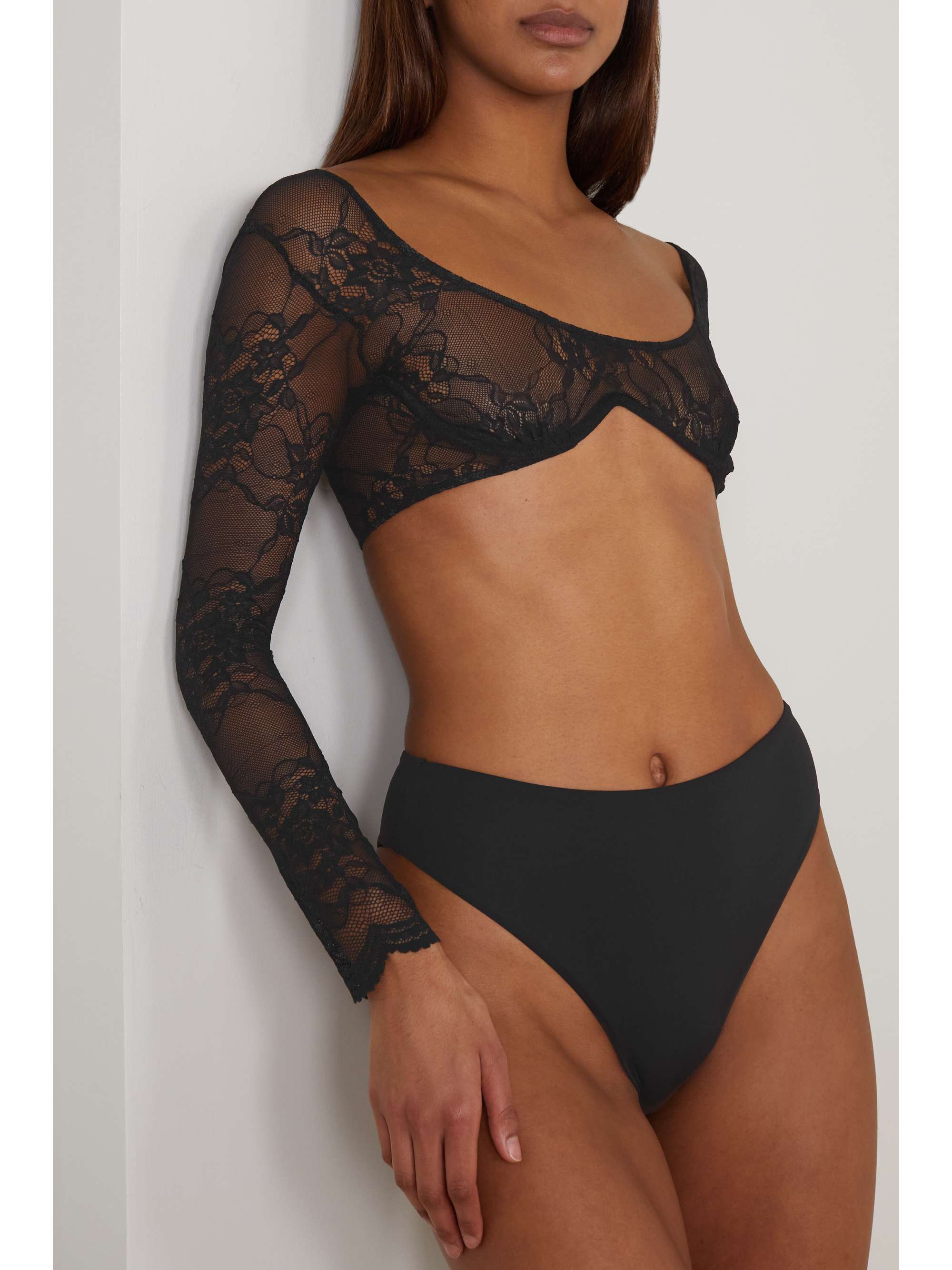 LESLIE AMON Luna cropped stretch-lace top