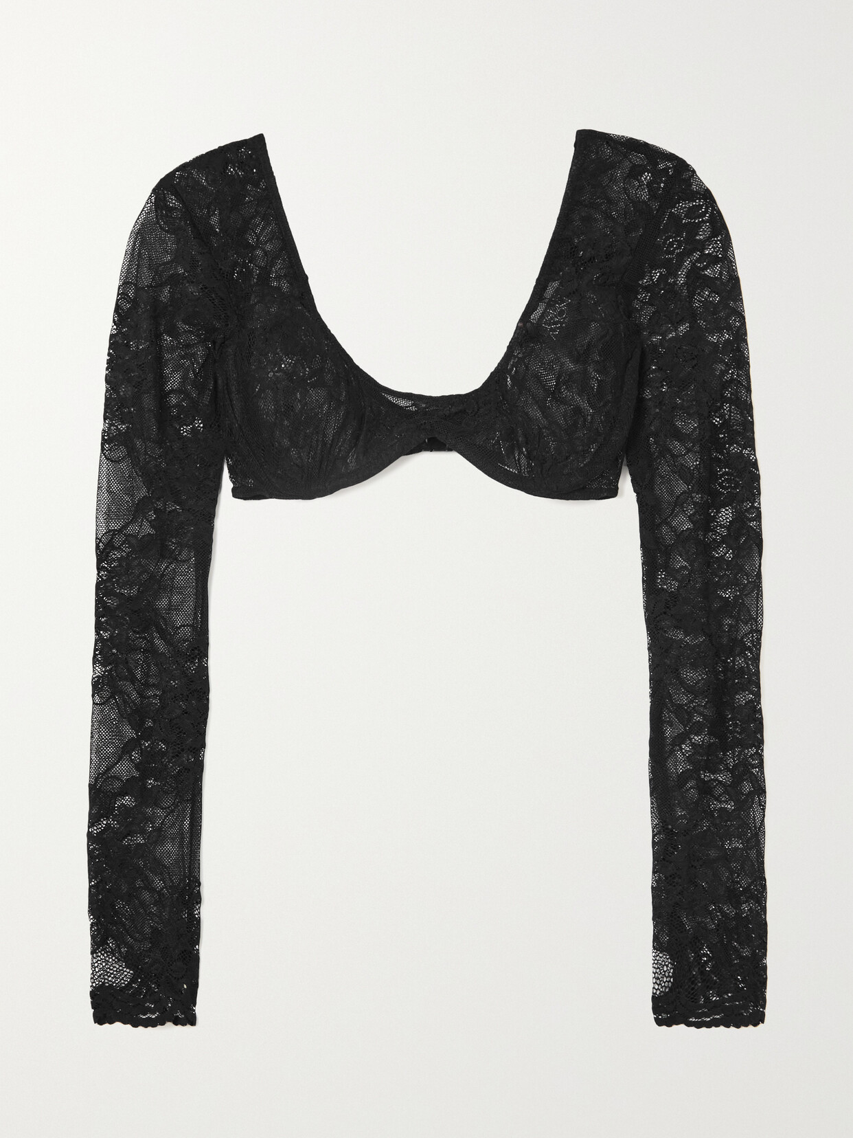 Leslie Amon Luna Cropped Stretch-lace Top - Black