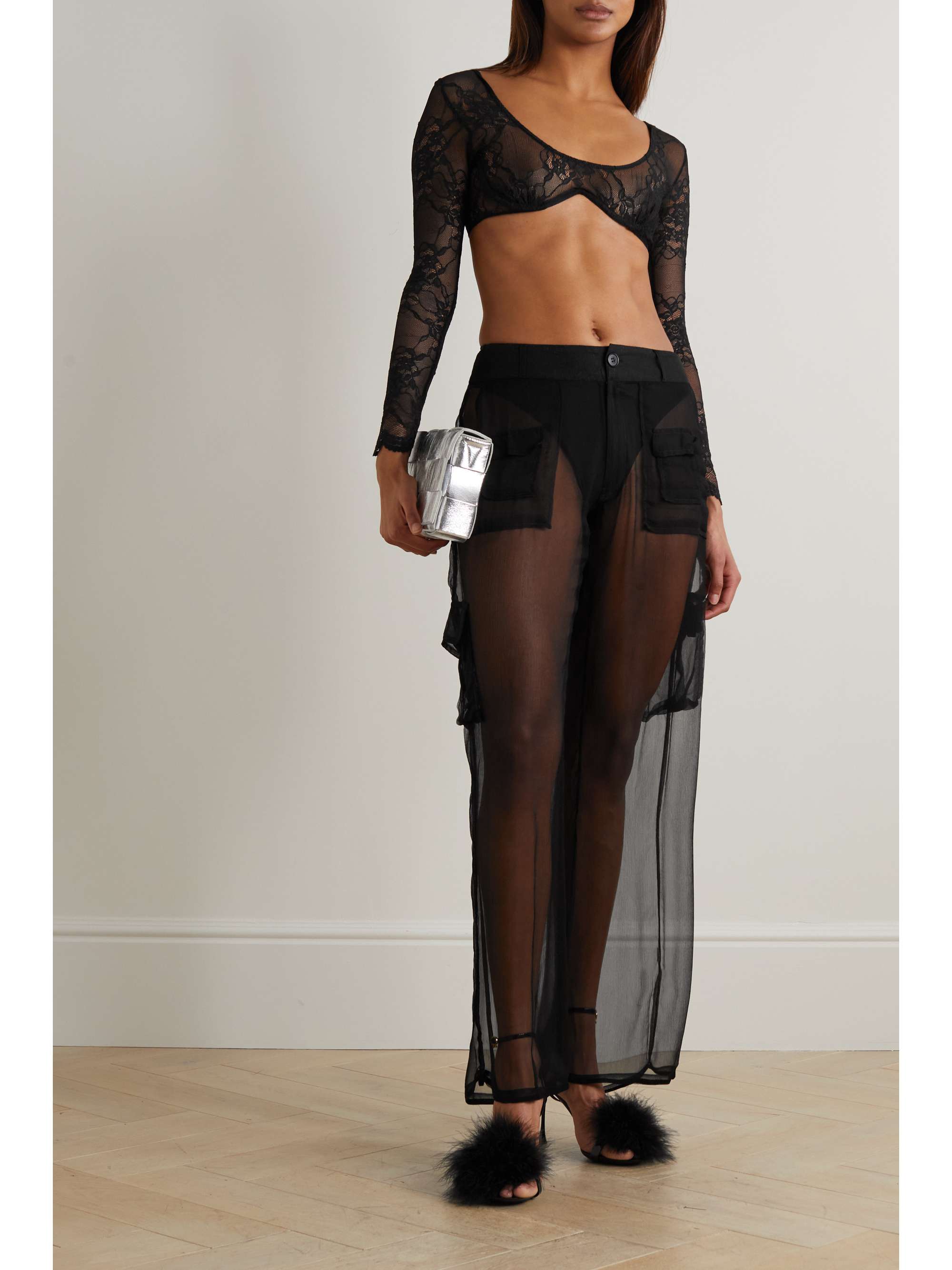 LESLIE AMON Luna cropped stretch-lace top