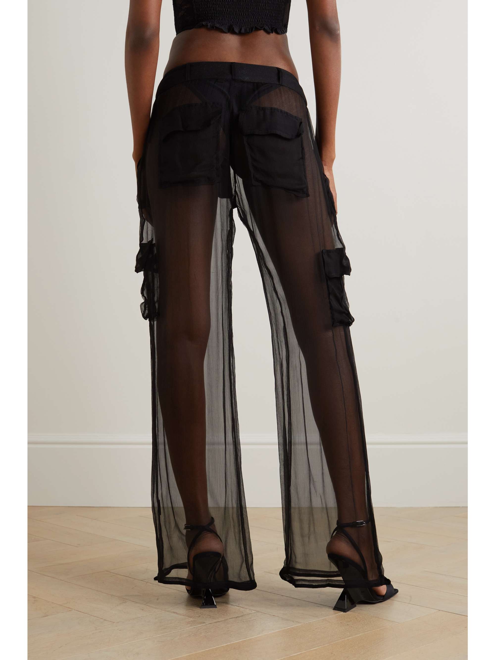 LESLIE AMON Crepe de chine wide-leg cargo pants