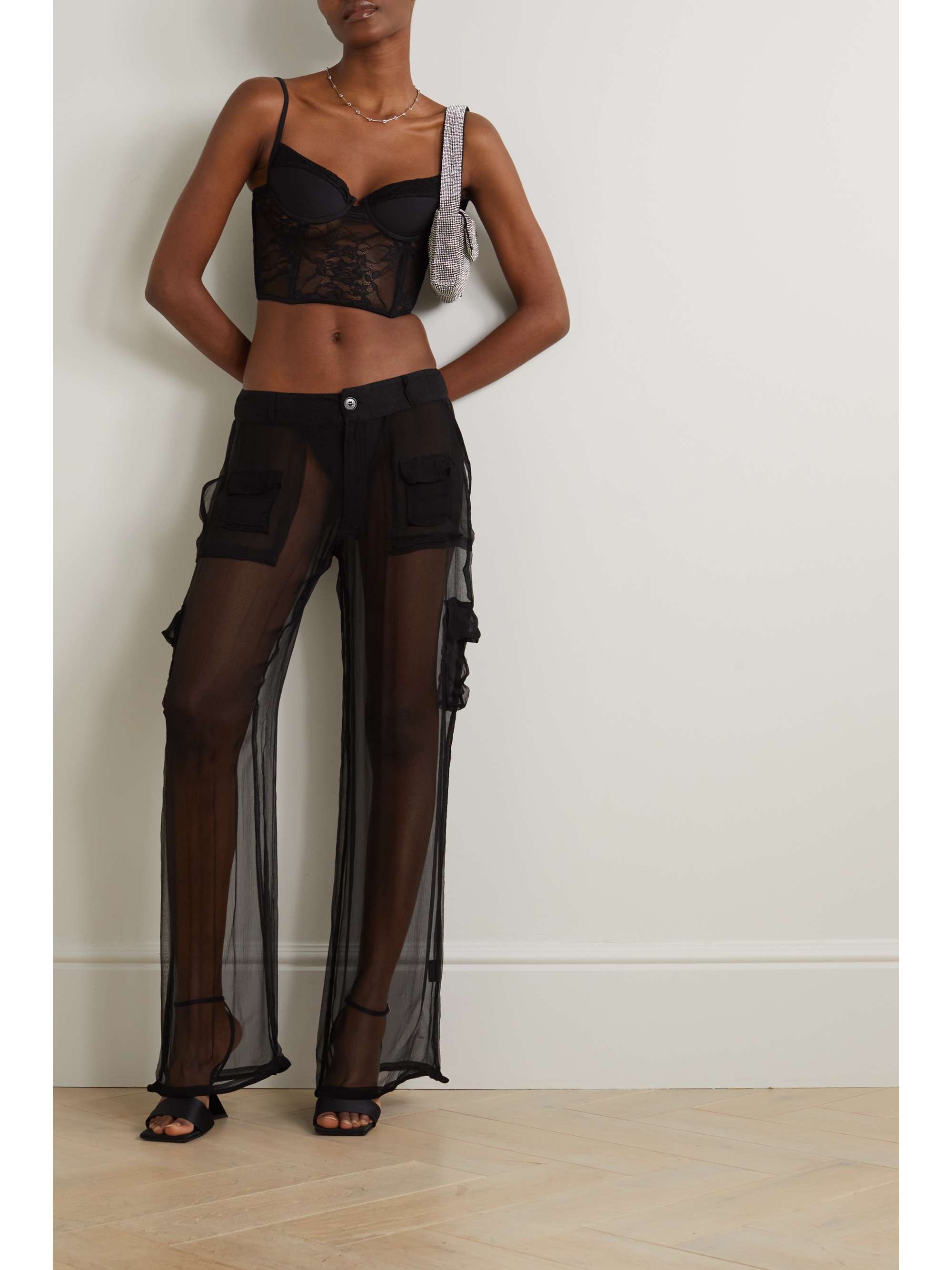 LESLIE AMON Crepe de chine wide-leg cargo pants