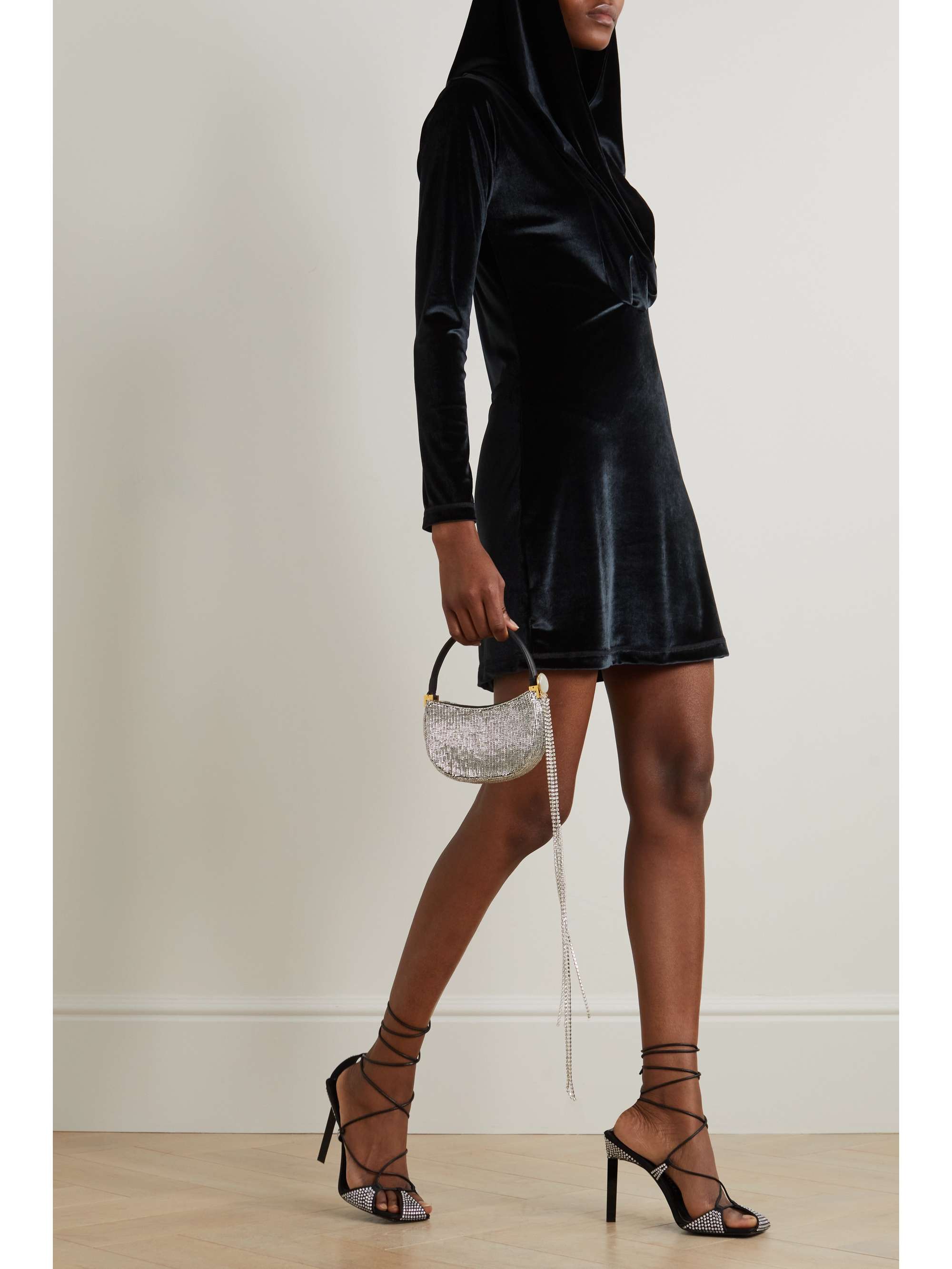 LESLIE AMON Grace hooded velvet mini dress