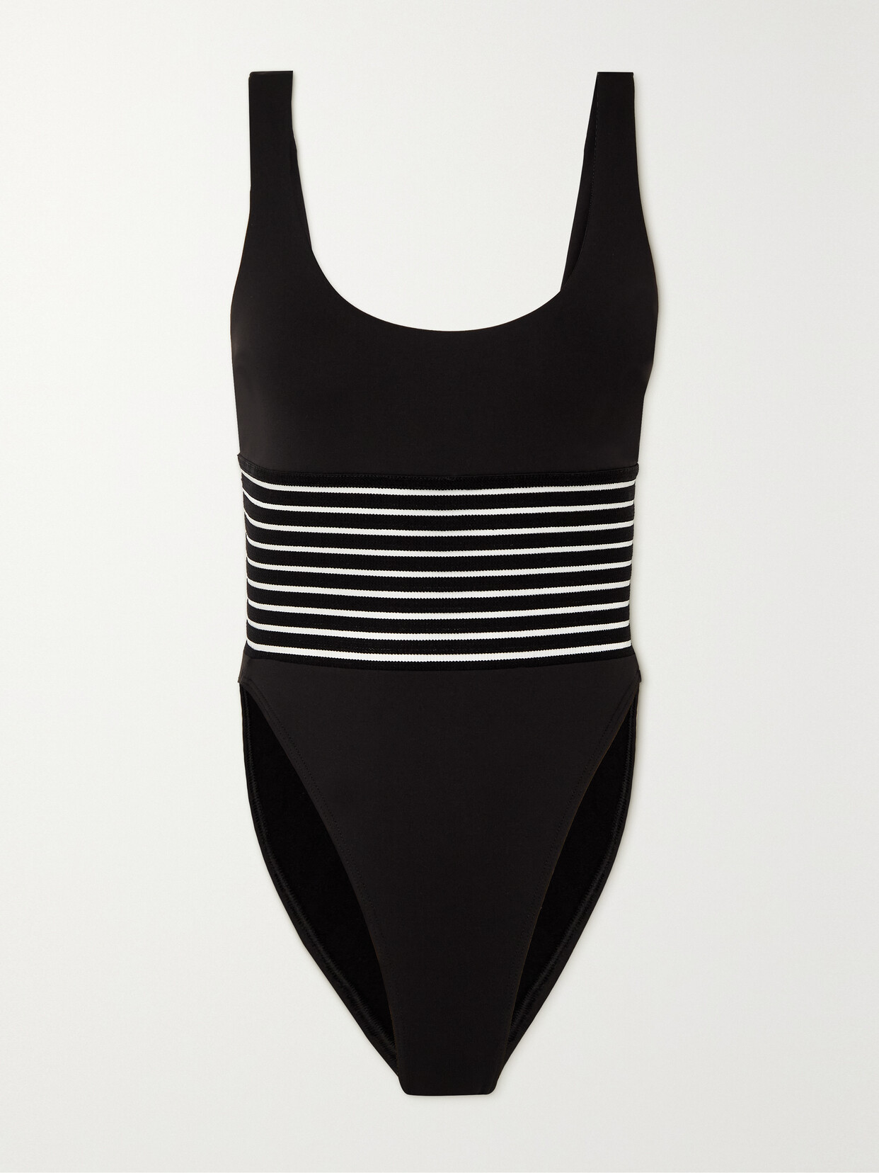 Leslie Amon - Striped Cutout Halterneck Swimsuit - Black