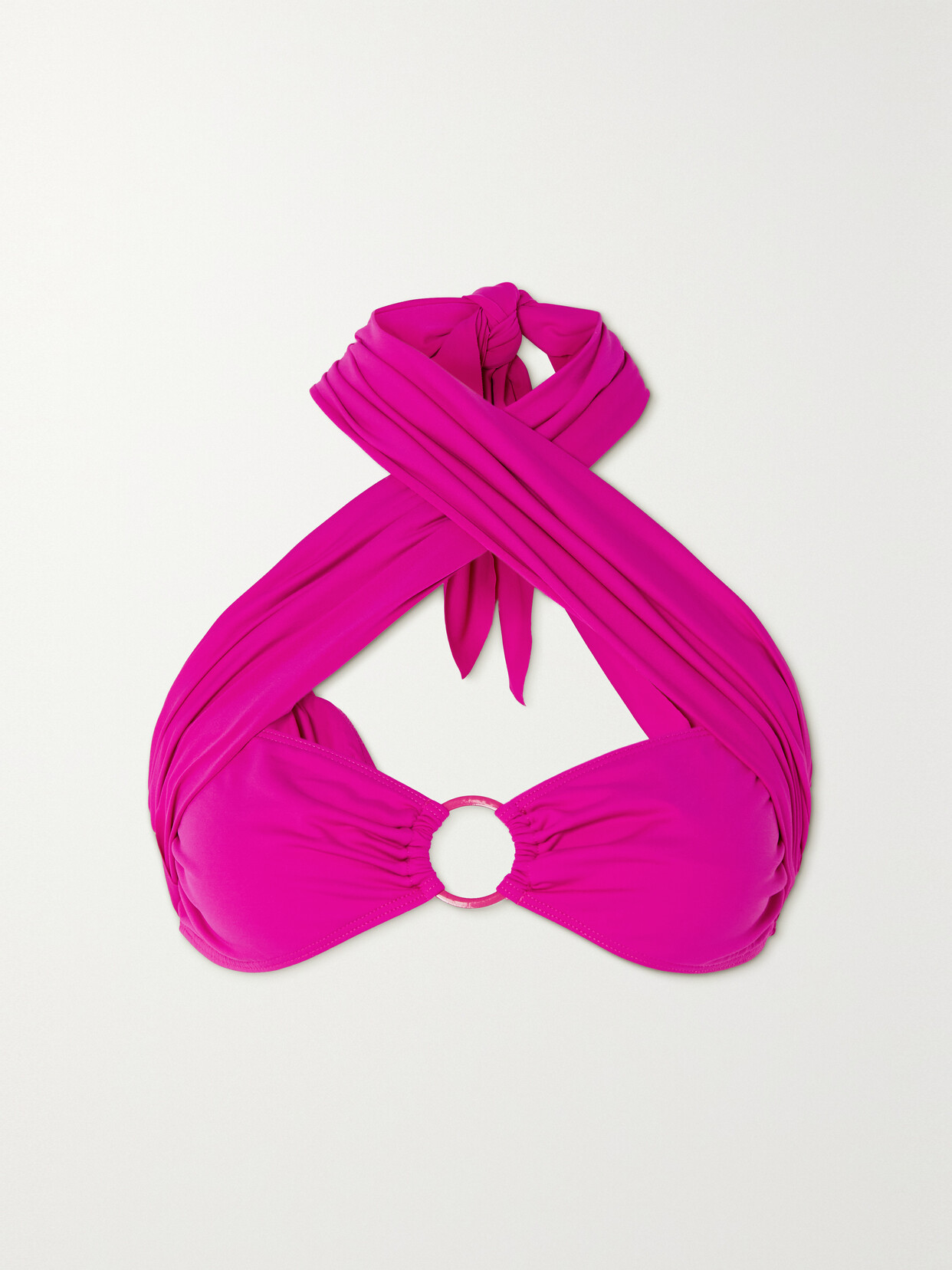 Leslie Amon Toghzan Cutout Ruched Halterneck Bikini Top