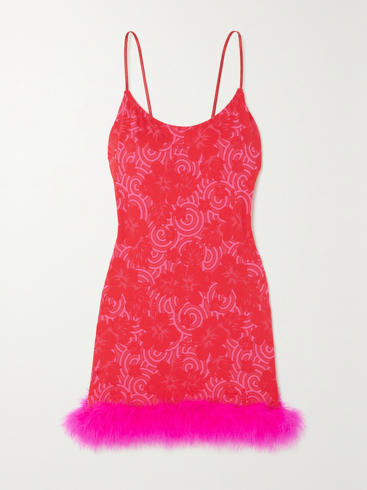 Leslie Amon - Laurie Feather-trimmed Stretch Jacquard-knit Mini Dress - Pink