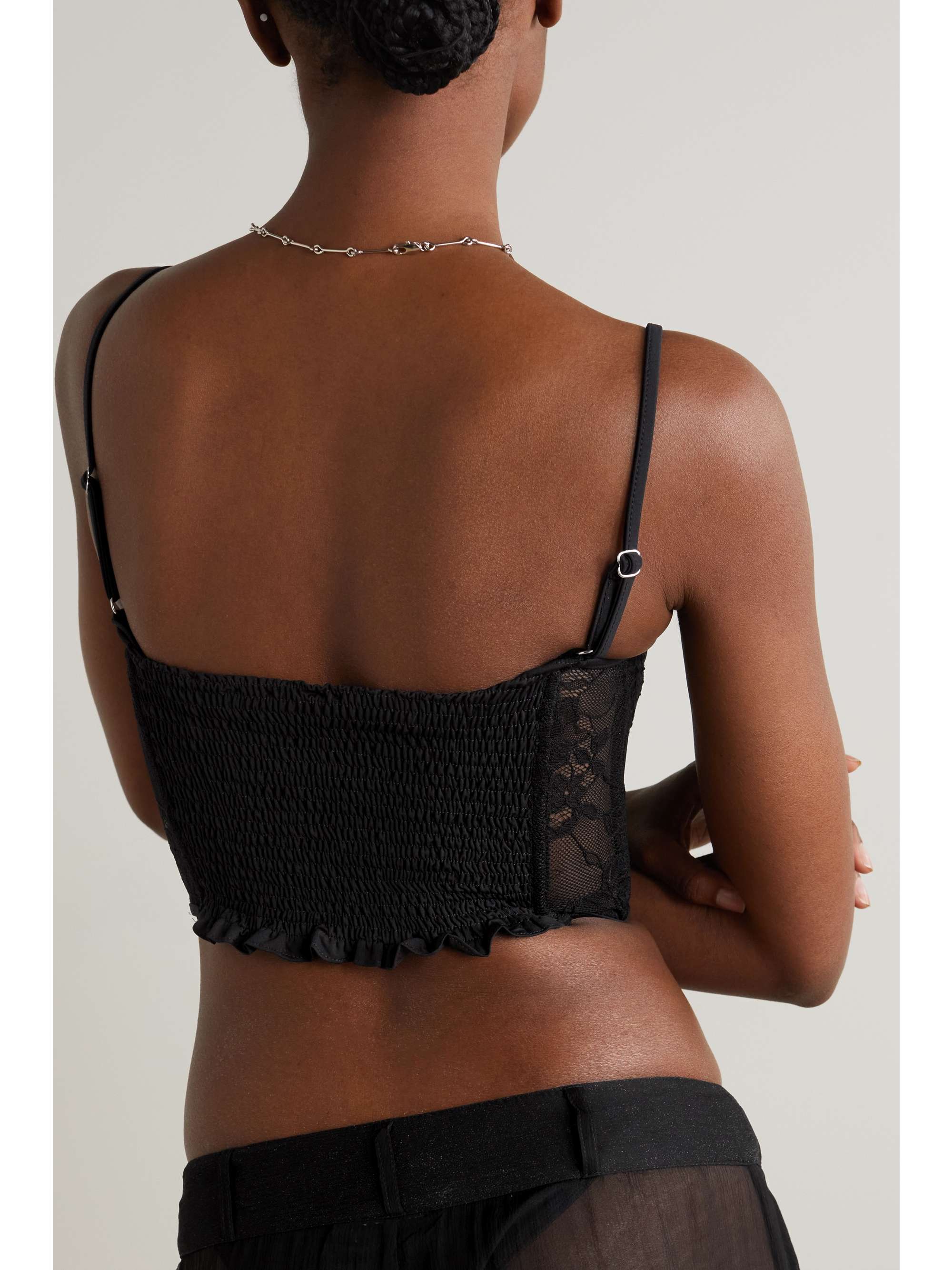 LESLIE AMON Jersey-trimmed lace bustier top