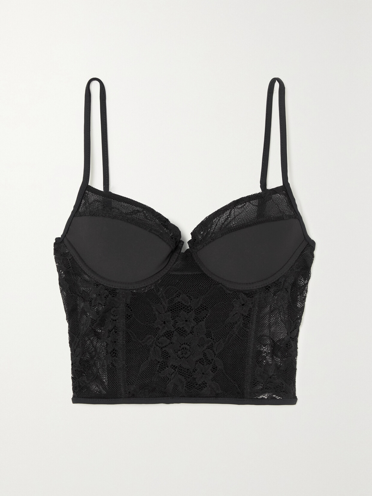 Leslie Amon Jersey-trimmed Lace Bustier Top - Black