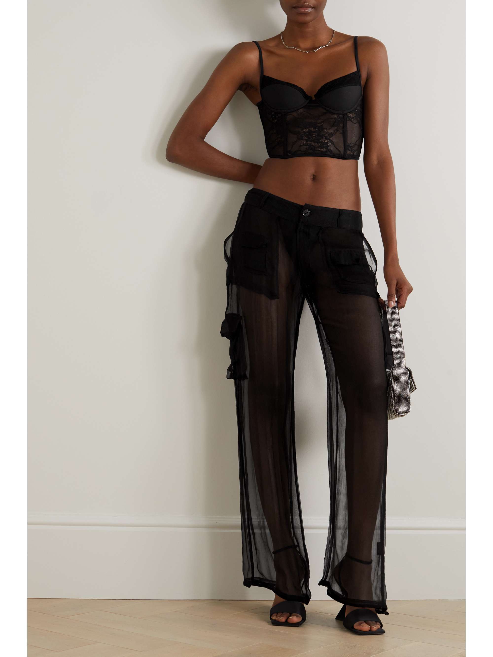 LESLIE AMON Jersey-trimmed lace bustier top